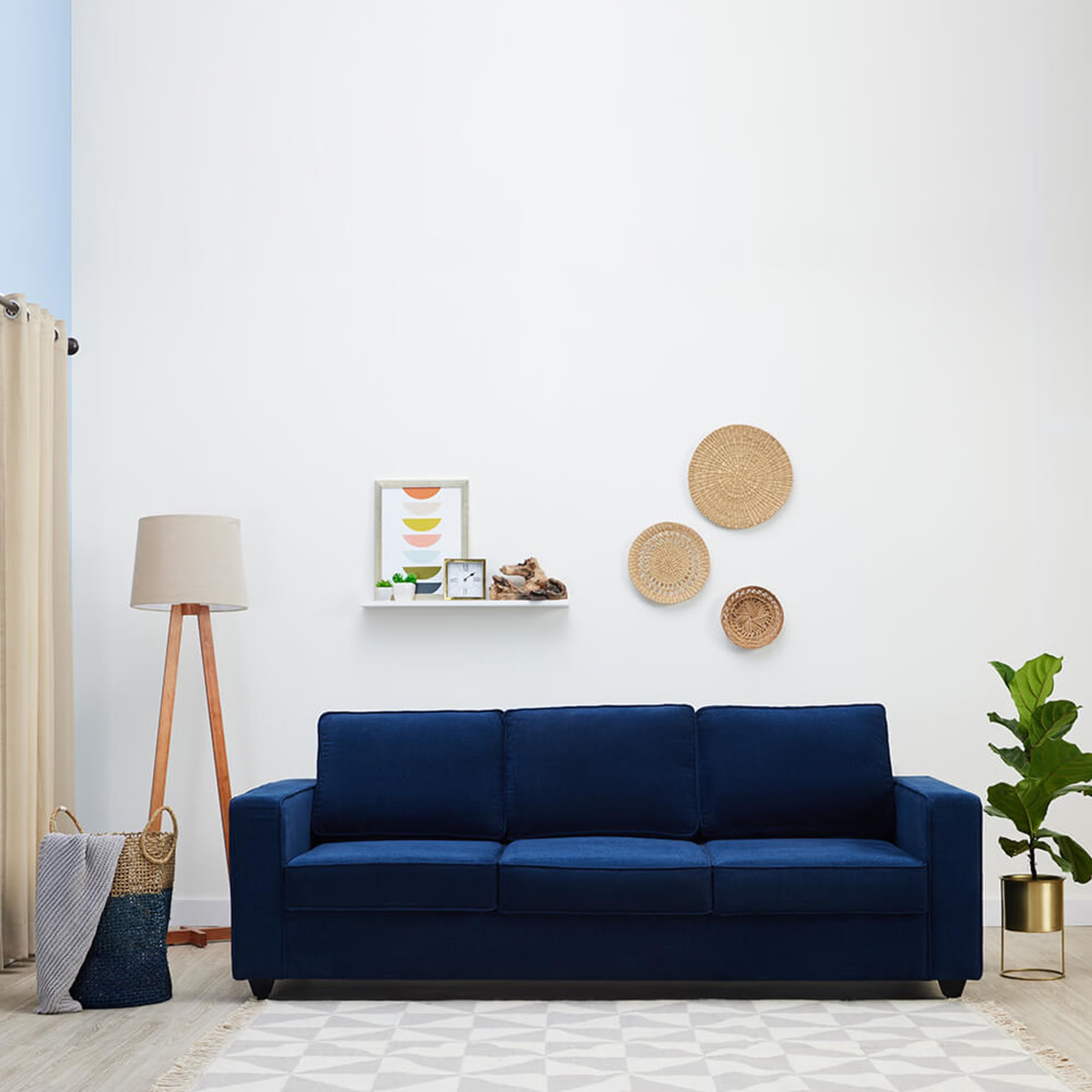 Wakefit Napper Sofa - Three Seater Regular, Without Storage, 3, Cobalt Blue