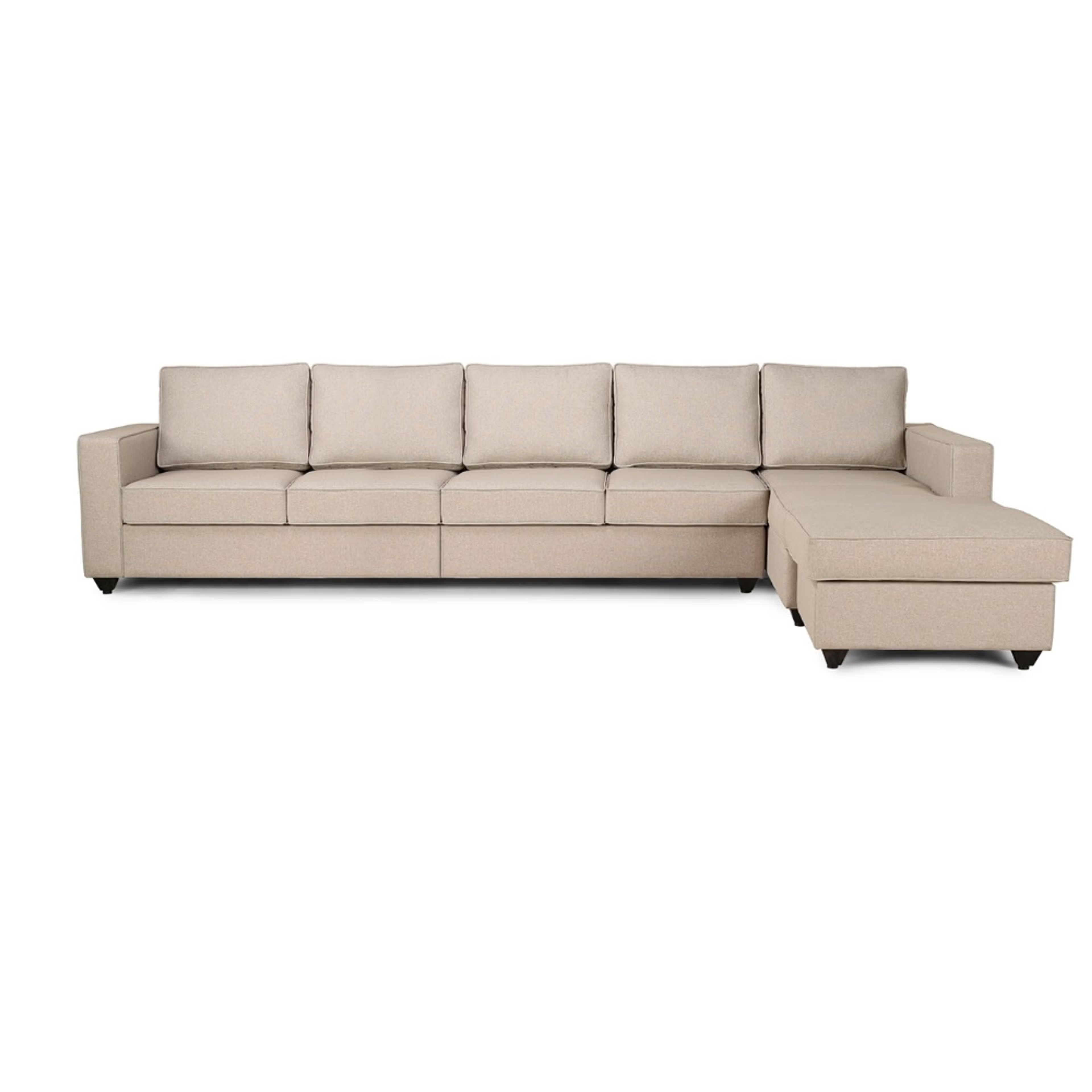 Wakefit Napper L Shape Sofa Set (4 Seater + Right Aligned Chaise) with Ottoman Sectional, Without Storage, 4 + Right Aligned Chaise with Ottoman, Omega Pearl