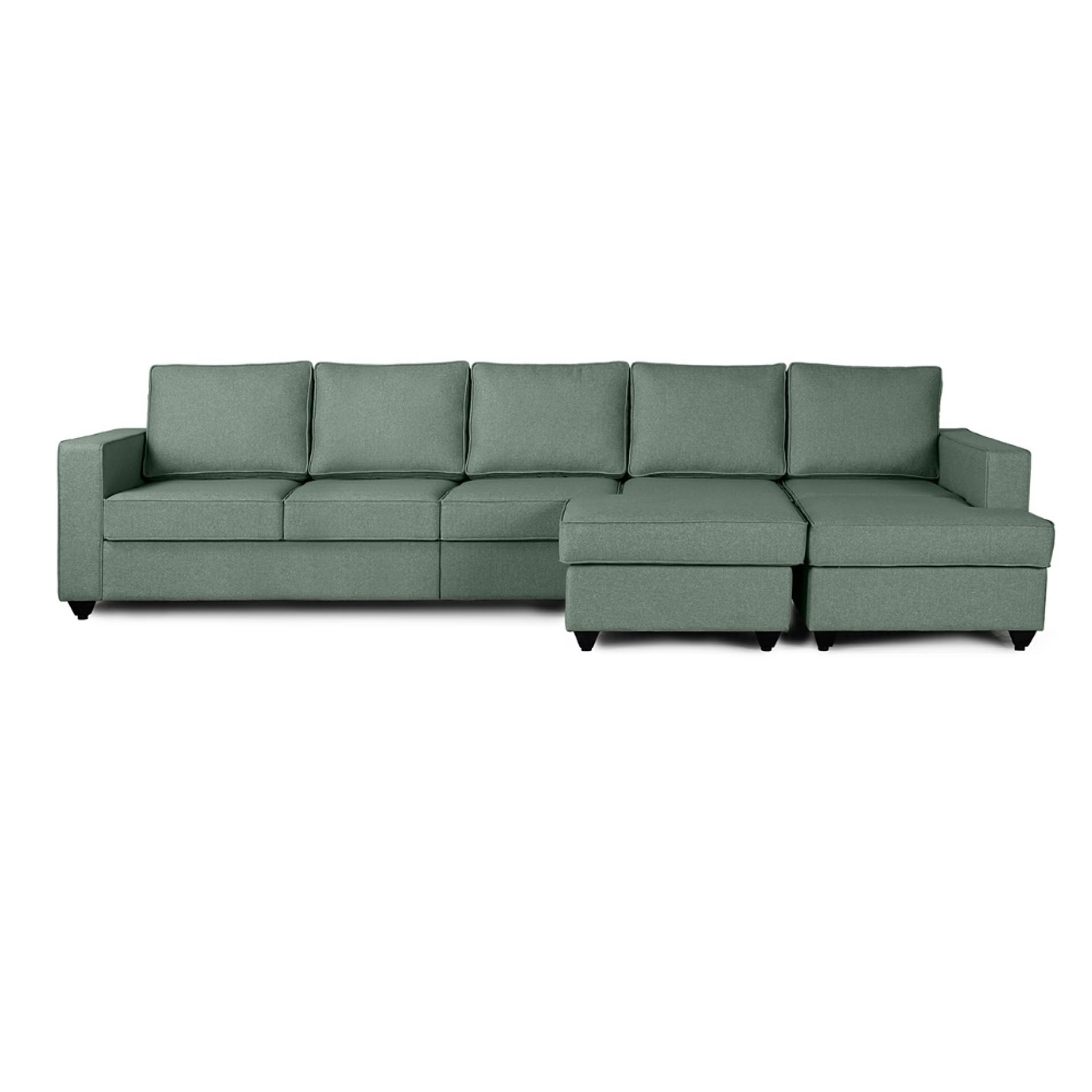 Wakefit Napper L Shape Sofa Set (4 Seater + Right Aligned Chaise) with Ottoman Sectional, Without Storage, 4 + Right Aligned Chaise with Ottoman, Omega Green