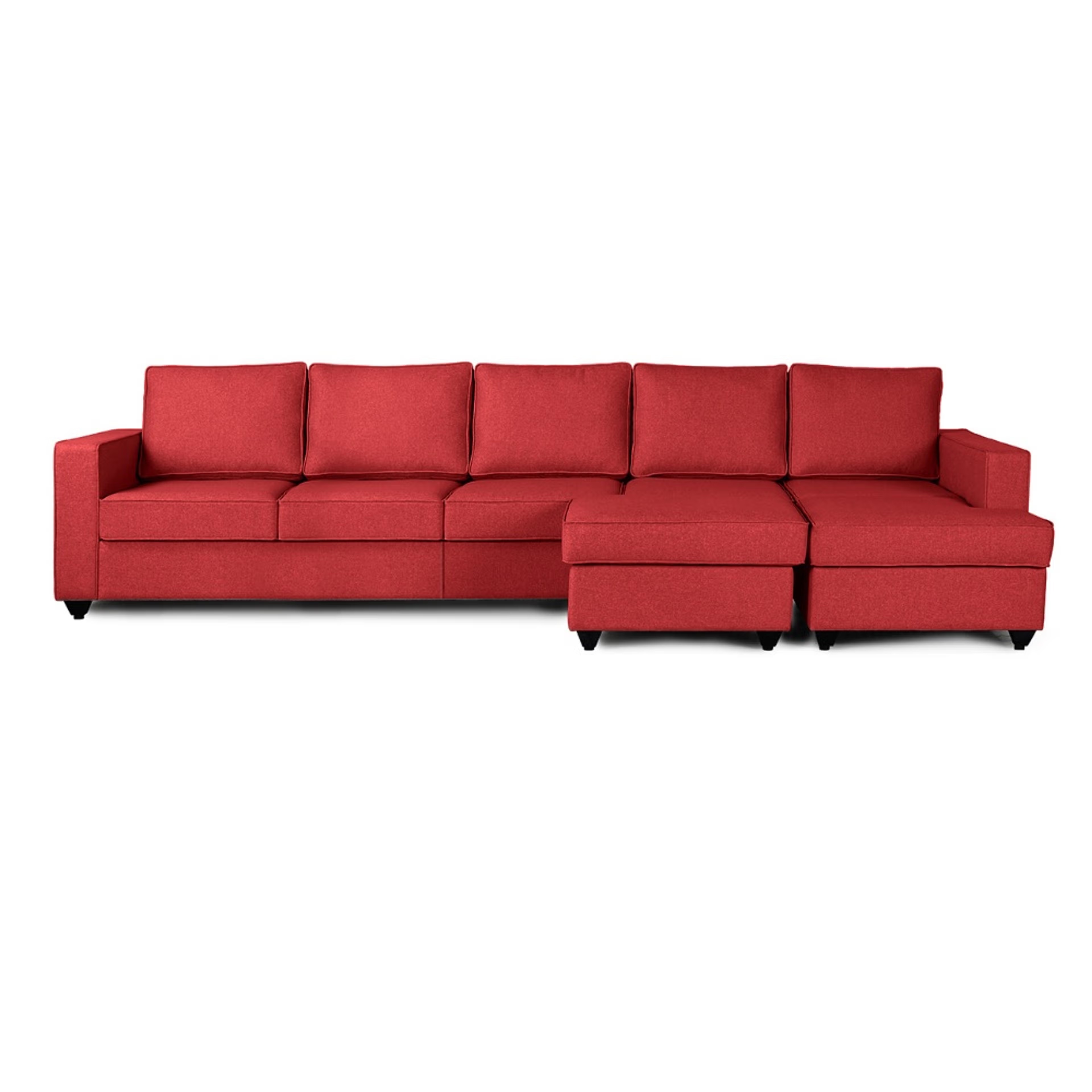 Wakefit Napper L Shape Sofa Set (4 Seater + Right Aligned Chaise) with Ottoman Sectional, Without Storage, 4 + Right Aligned Chaise with Ottoman, Omega Red