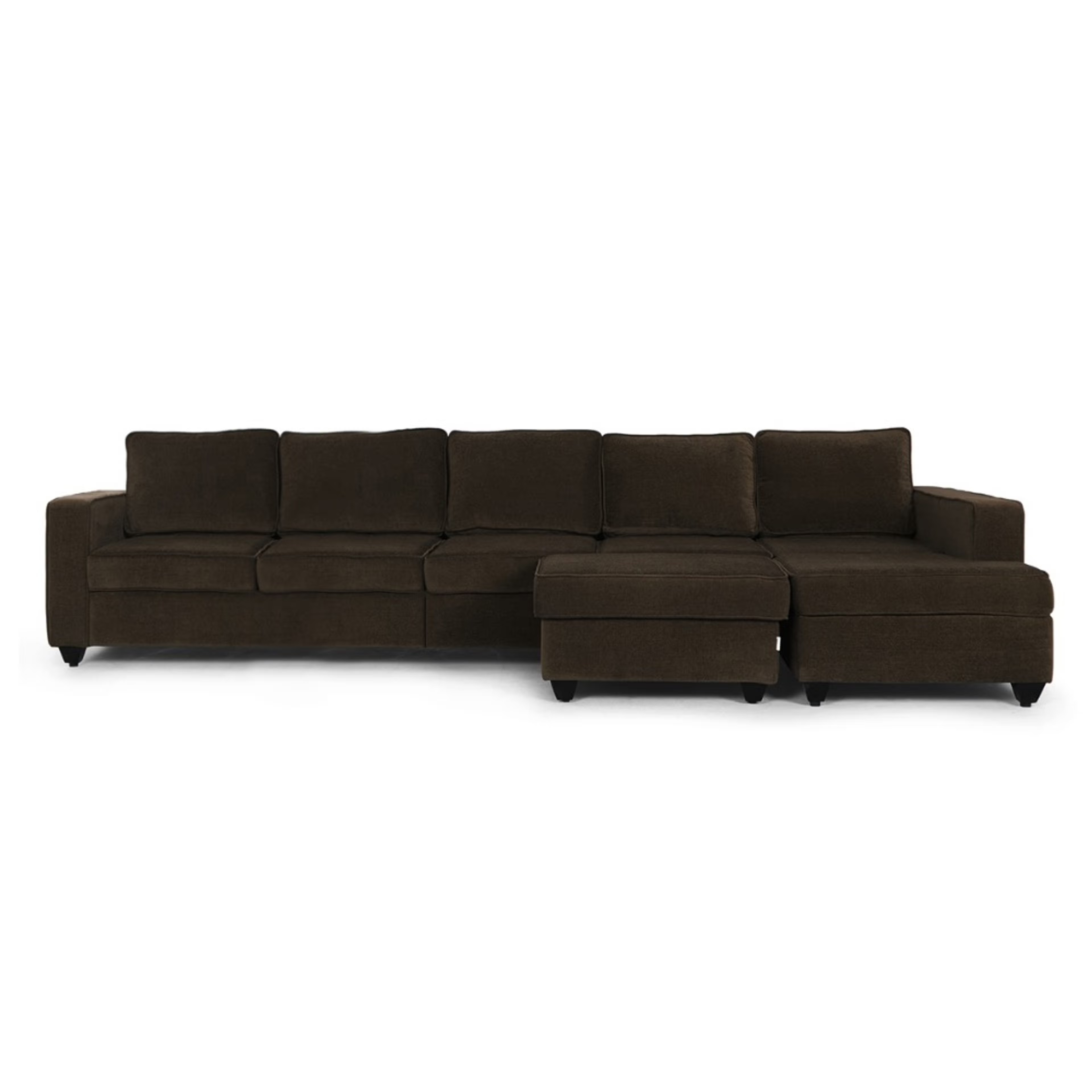 Wakefit Napper L Shape Sofa Set (4 Seater + Right Aligned Chaise) with Ottoman Sectional, Without Storage, 4 + Right Aligned Chaise with Ottoman, Dark Earth