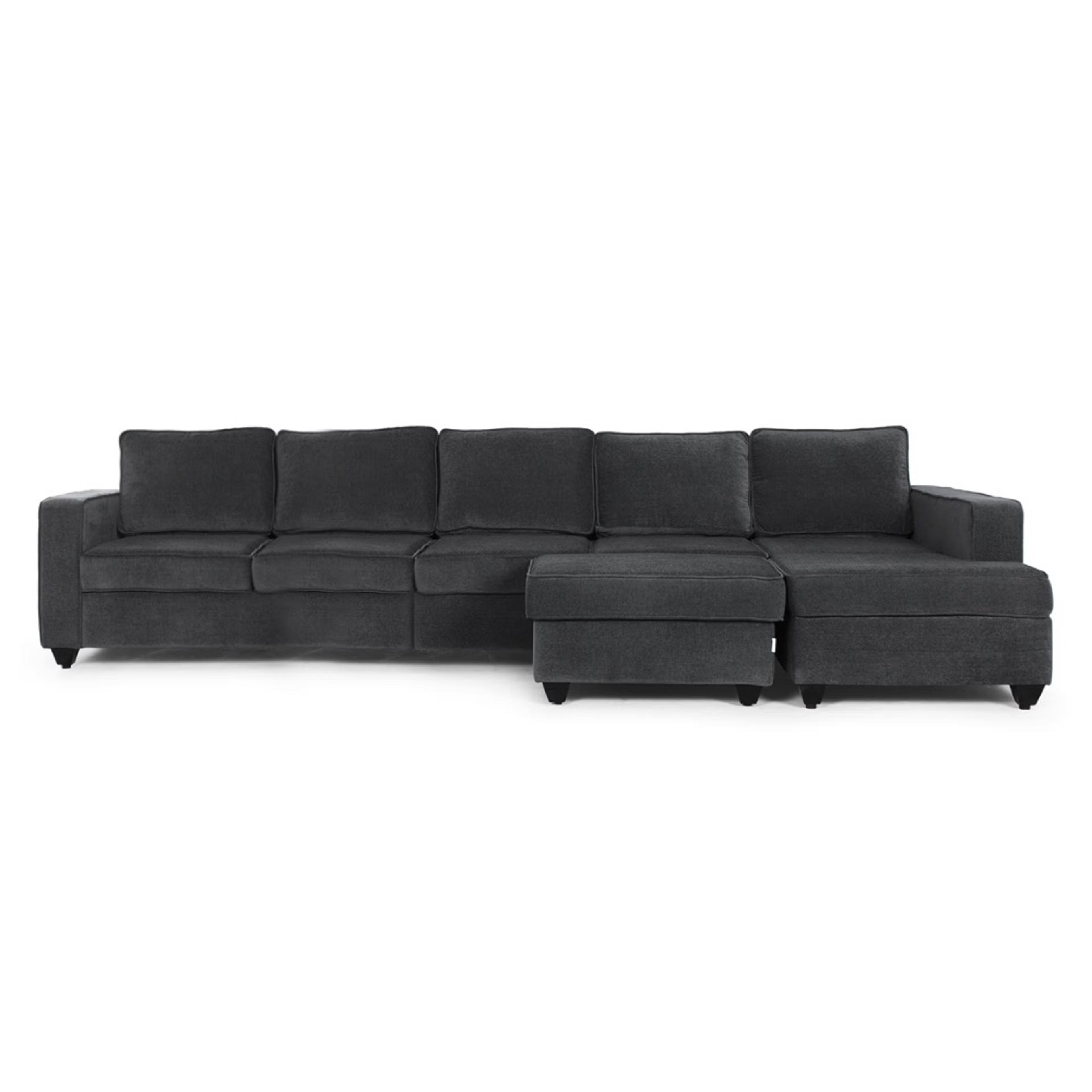 Wakefit Napper L Shape Sofa Set (4 Seater + Right Aligned Chaise) with Ottoman Sectional, Without Storage, 4 + Right Aligned Chaise with Ottoman, Smoke Grey