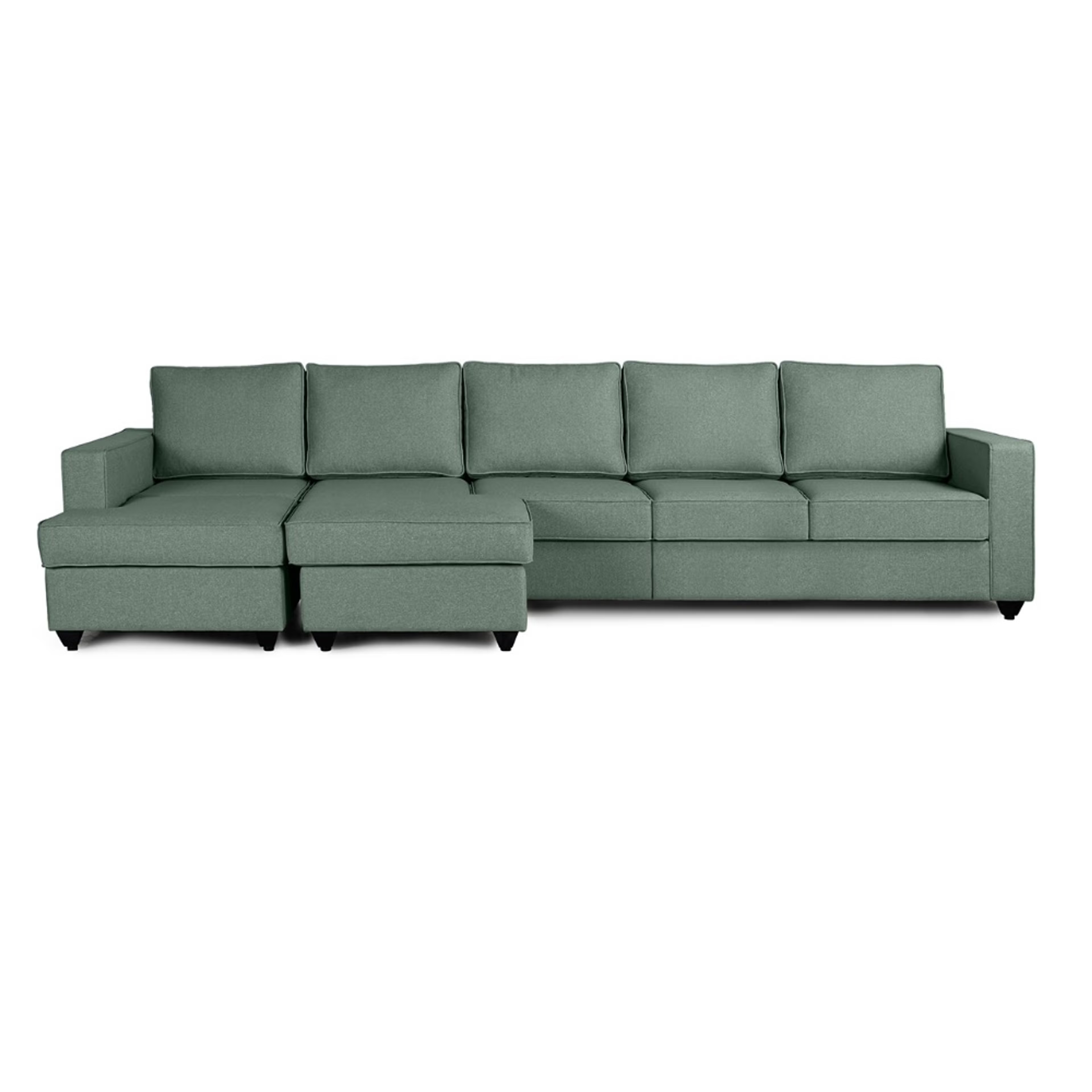 Wakefit Napper L Shape Sofa Set (4 Seater + Left Aligned Chaise) with Ottoman Sectional, Without Storage, 4 + Left Aligned Chaise with Ottoman, Omega Green