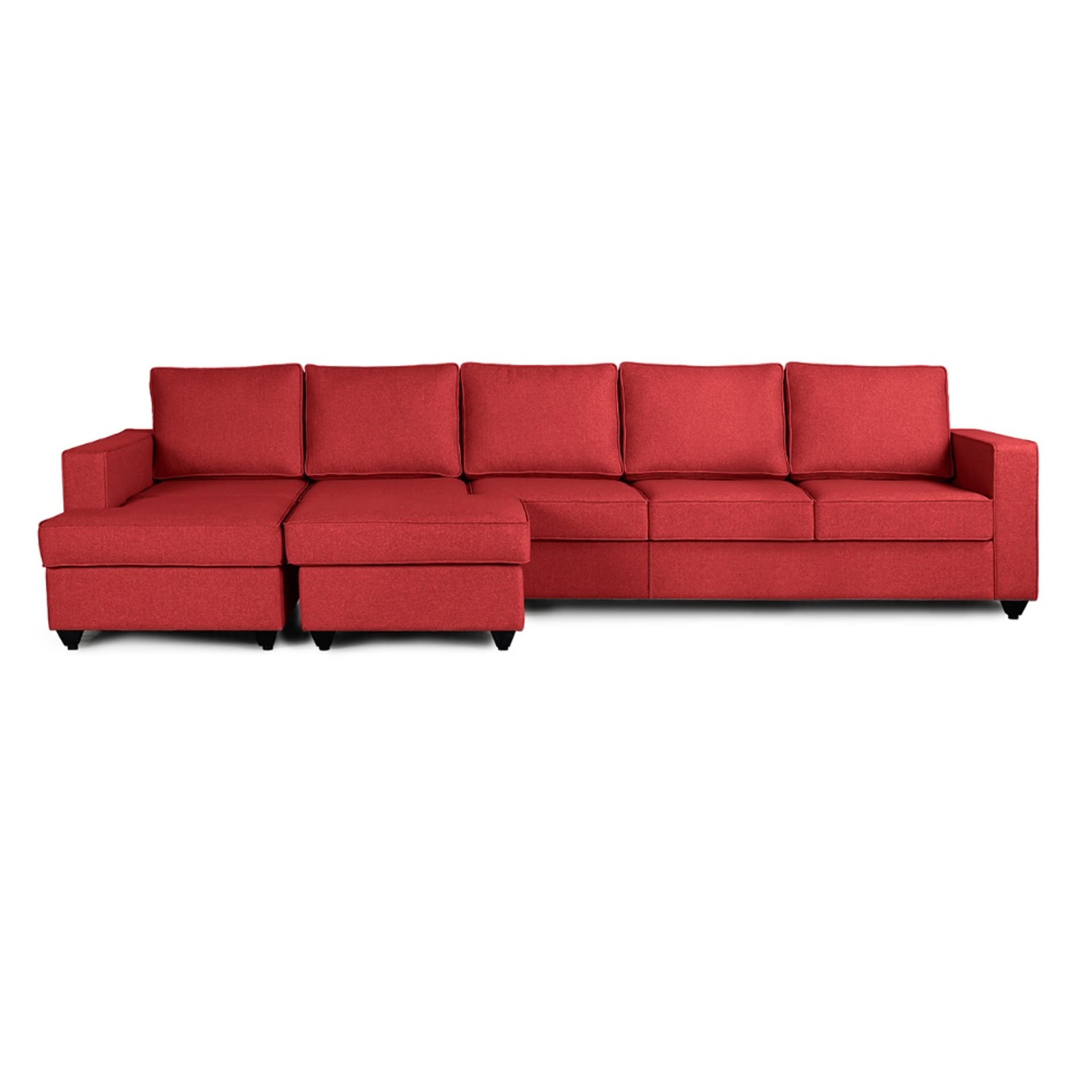 Home 31 Wakefit Napper L Shape Sofa Set (4 Seater + Left Aligned Chaise) with Ottoman Sectional, Without Storage, 4 + Left Aligned Chaise with Ottoman, Omega Red