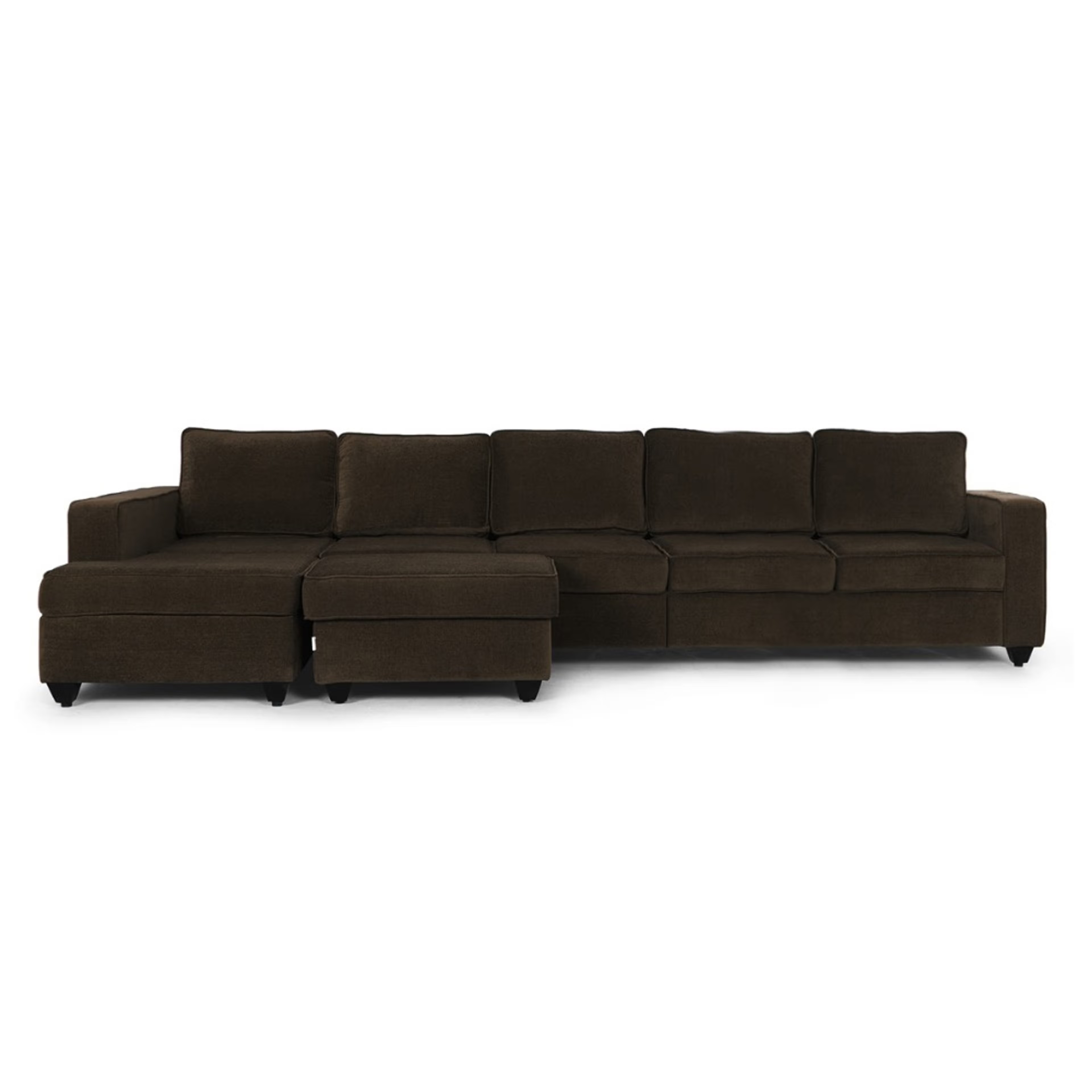 Wakefit Napper L Shape Sofa Set (4 Seater + Left Aligned Chaise) with Ottoman Sectional, Without Storage, 4 + Left Aligned Chaise with Ottoman, Dark Earth