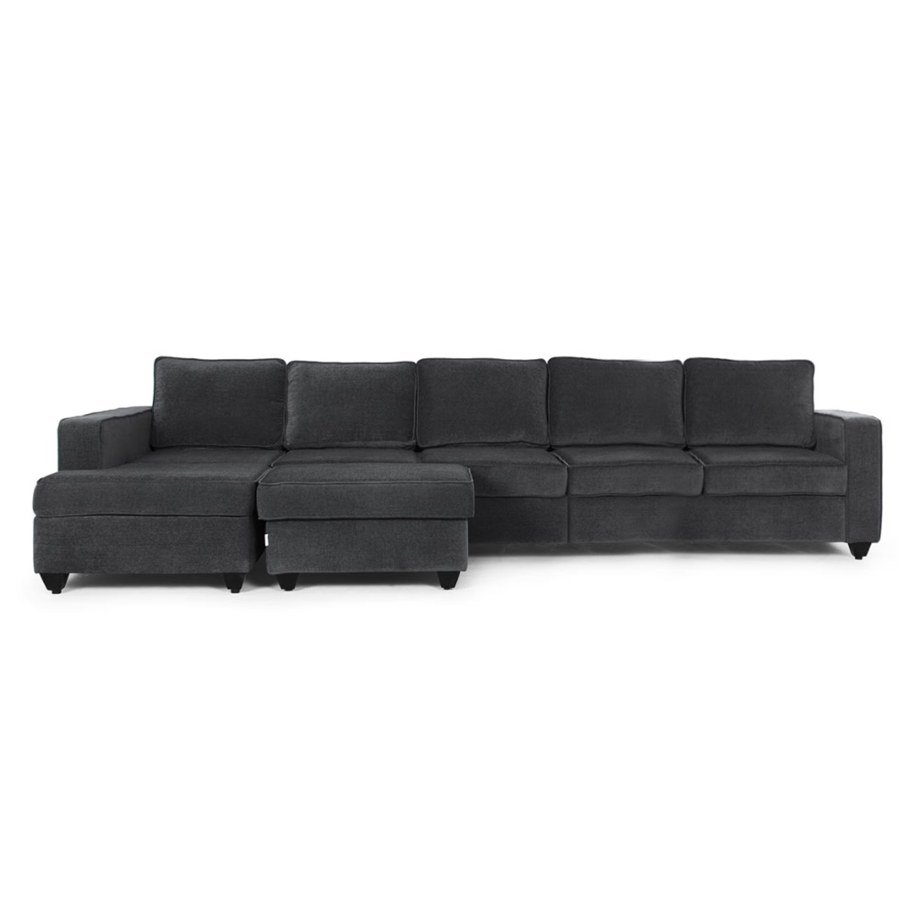 Wakefit Napper L Shape Sofa Set (4 Seater + Left Aligned Chaise) with Ottoman Sectional, Without Storage, 4 + Left Aligned Chaise with Ottoman, Smoke Grey