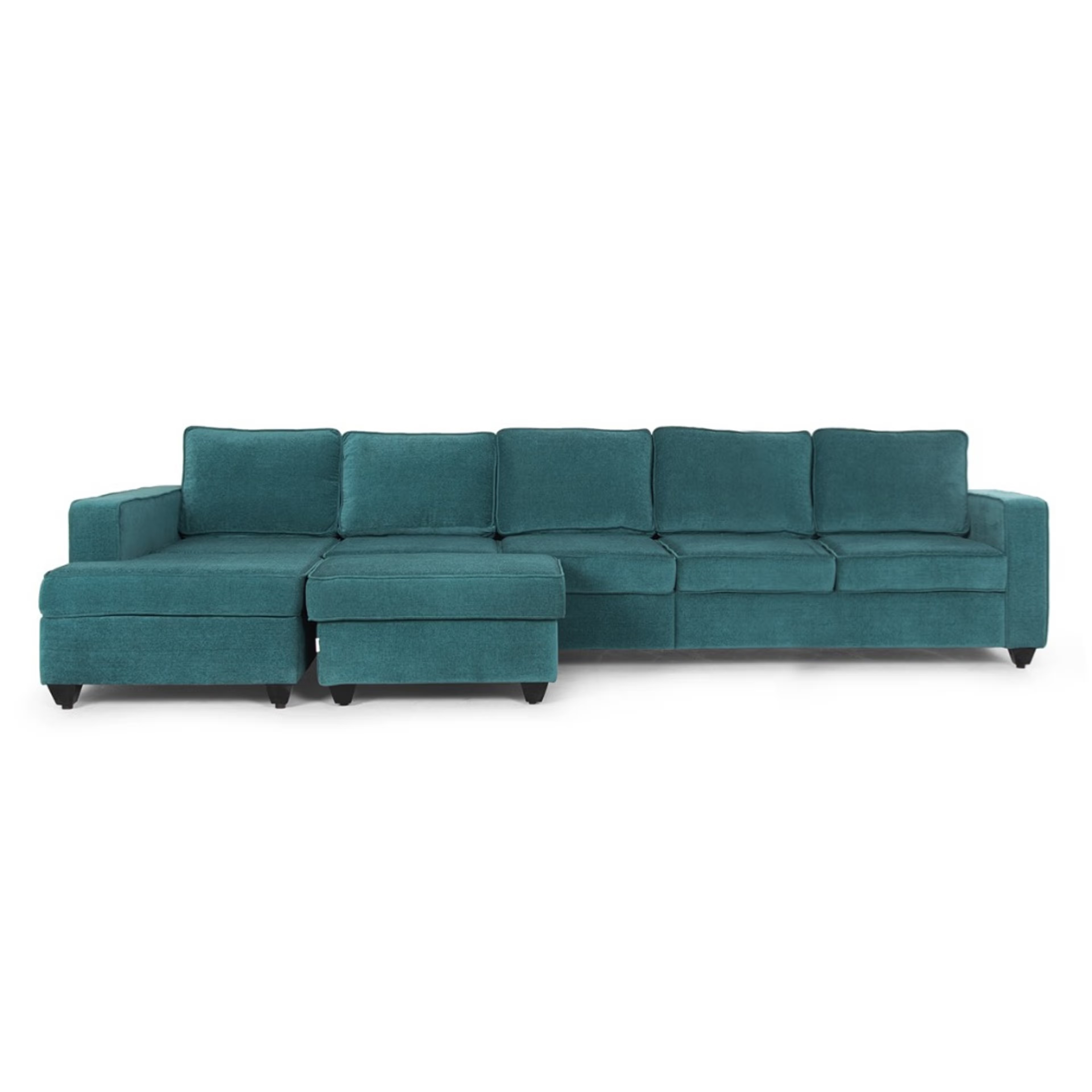 Wakefit Napper L Shape Sofa Set (4 Seater + Left Aligned Chaise) with Ottoman Sectional, Without Storage, 4 + Left Aligned Chaise with Ottoman, Malibu Green