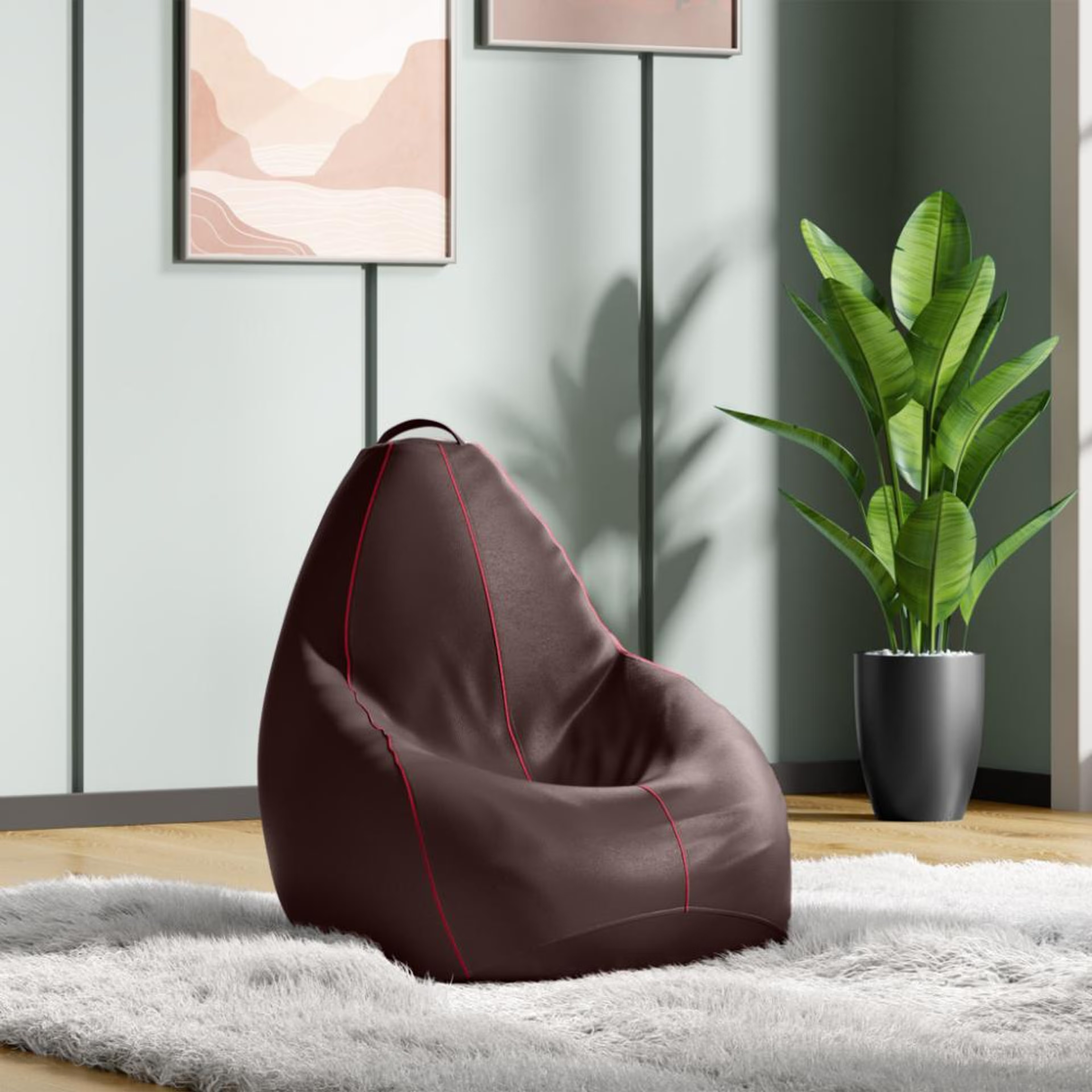3XL Bean Bag With Beans | Premium Leatherette | Dark Fantasy With Red Piping | Bean Bag Chair | Cozy & Ideal for Any Space Premium, XXXL, With Beans, Without footrest, Without cushion, Dark Fantasy With Red Piping