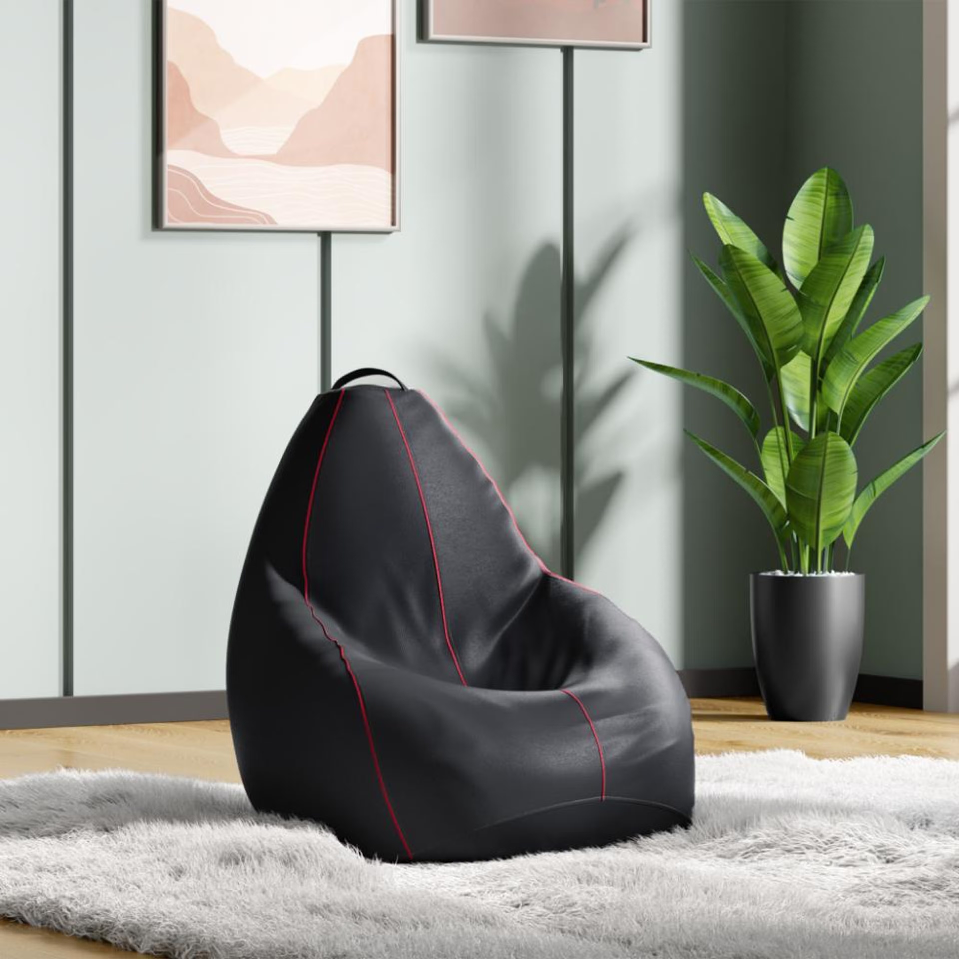 2XL Bean Bag With Beans | Premium Leatherette | Marble Grey With Red Piping | Bean Bag Chair | Cozy & Ideal for Any Space Premium, XXL, With Beans, Without footrest, Without cushion, Marble Grey With Red Piping