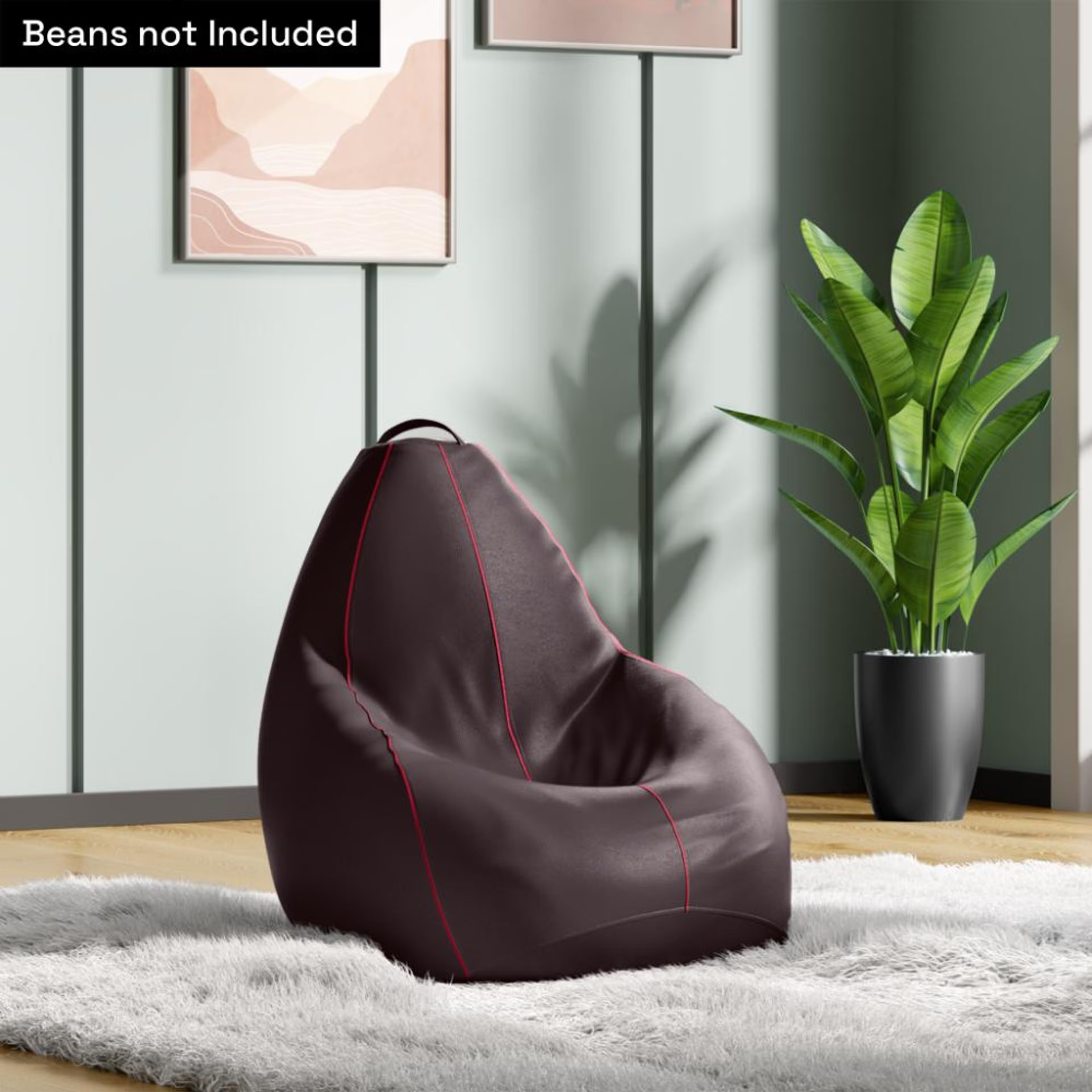 2XL Bean Bag Cover Without Beans | Original Leatherette | Brown With Red Piping | Bean Bag Chair | Cozy & Ideal for Any Space Original, XXL, Without Beans, Without footrest, Without cushion, Brown with Red Piping