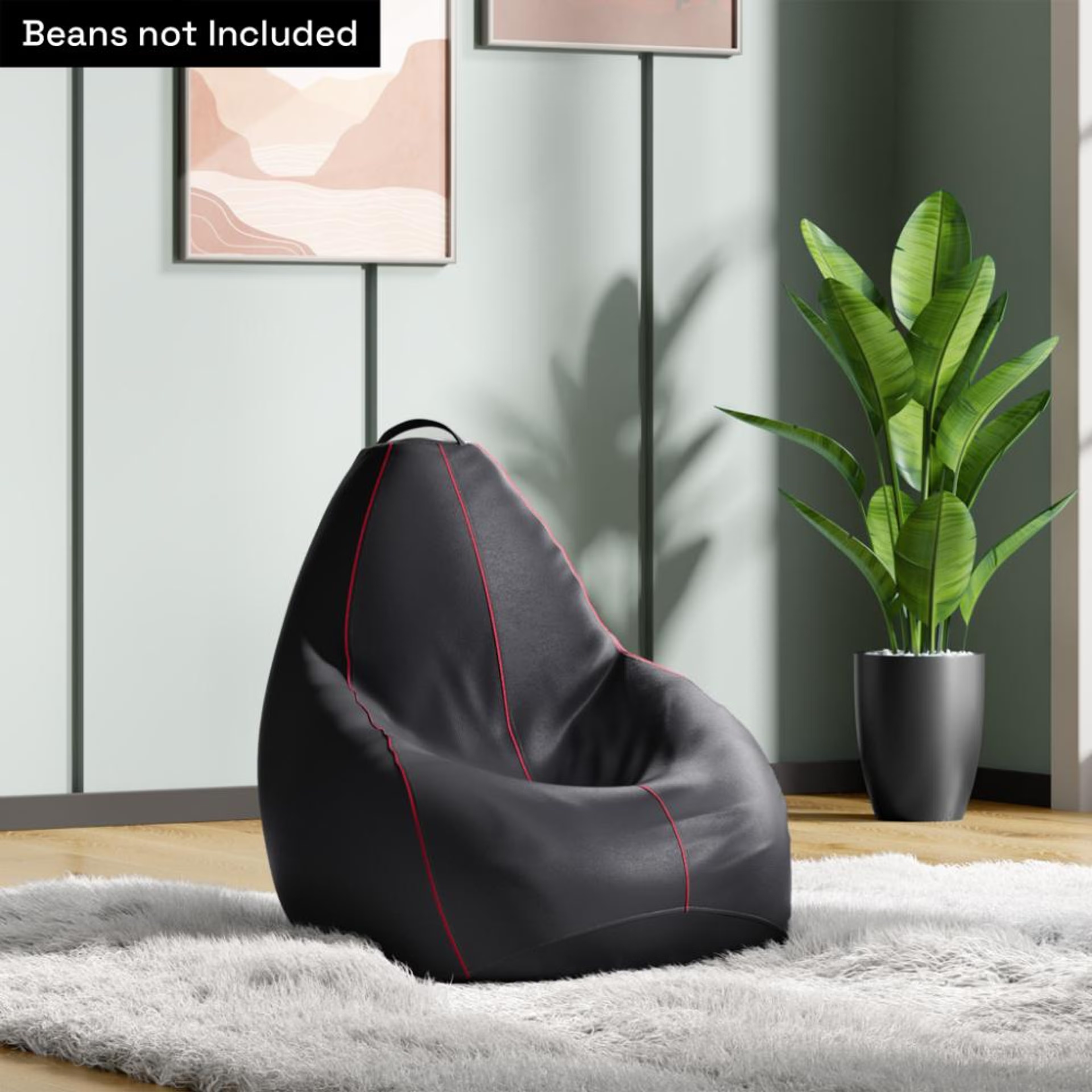 2XL Bean Bag Cover Without Beans | Original Leatherette | Black With Red Piping | Bean Bag Chair | Cozy & Ideal for Any Space Original, XXL, Without Beans, Without footrest, Without cushion, Black with Red Piping