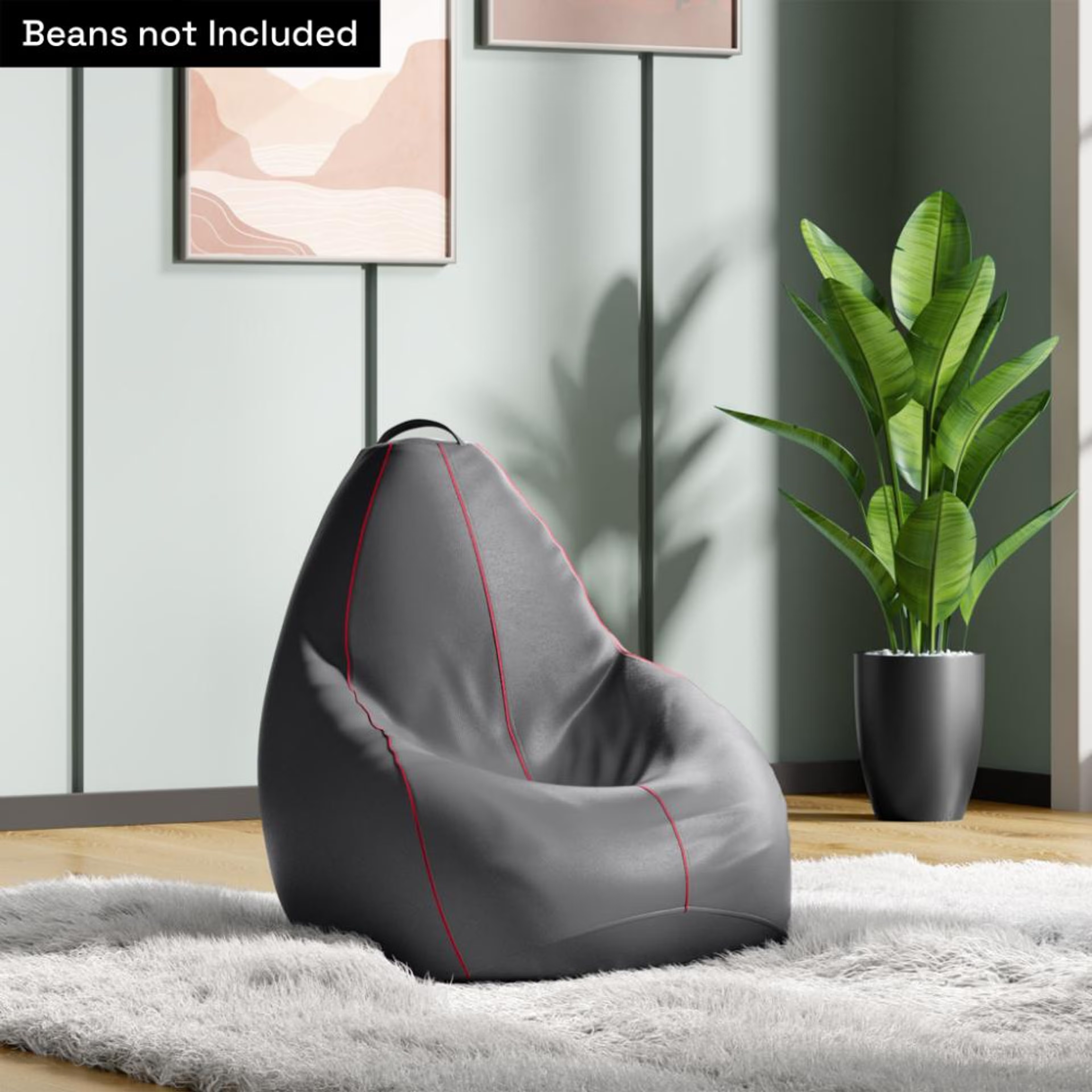 2XL Bean Bag Cover Without Beans | Original Leatherette | Grey With Red Piping | Bean Bag Chair | Cozy & Ideal for Any Space Original, XXL, Without Beans, Without footrest, Without cushion, Grey with Red Piping