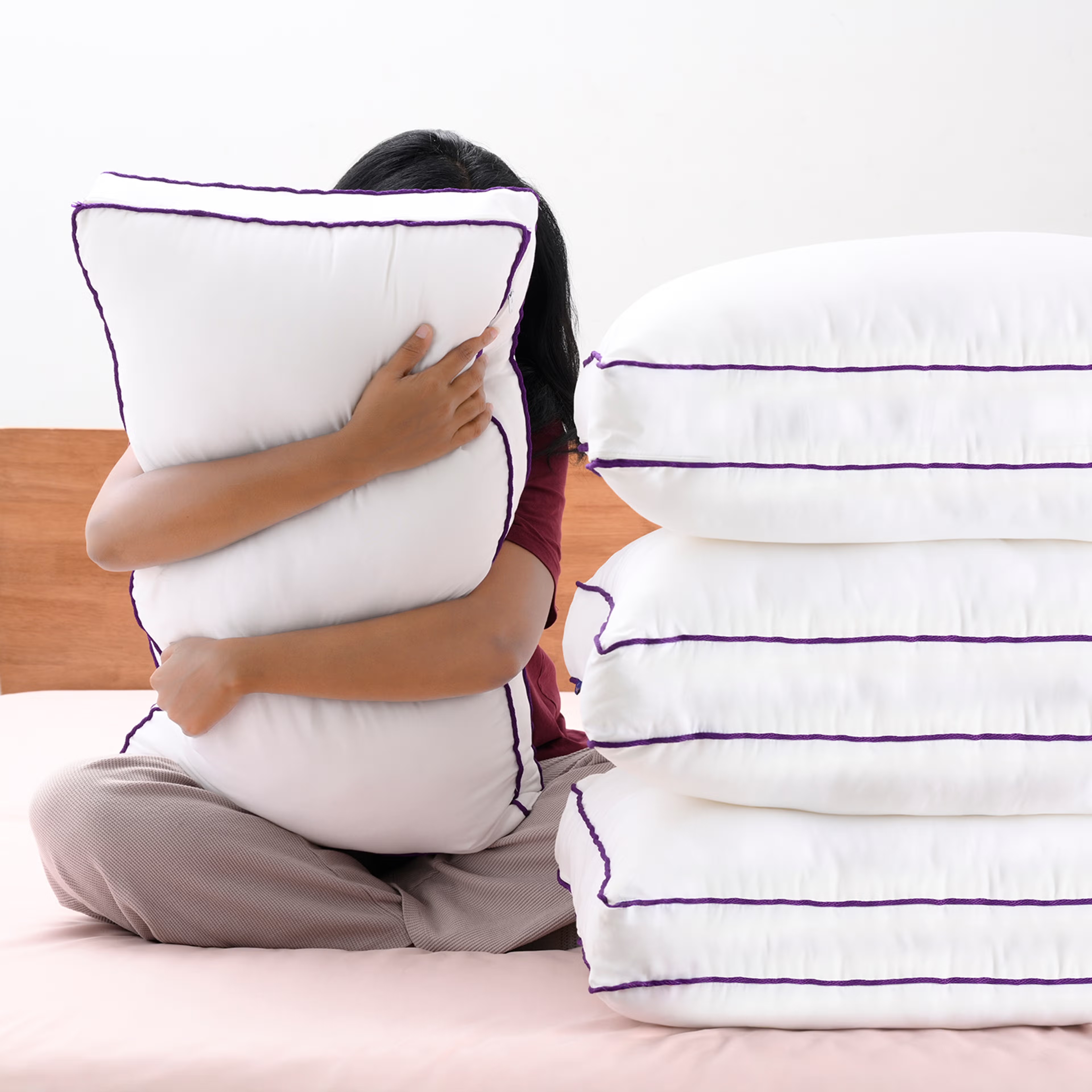 Hybrid Sleeping Pillow | Height Adjustable | Memory foam and Fibre Combination | Breathable & Hypo-allergenic | Standard Size 27X16 inch | Hybrid Fill | White&nbsp;|&nbsp;Set&nbsp;of&nbsp;4 Set of 4