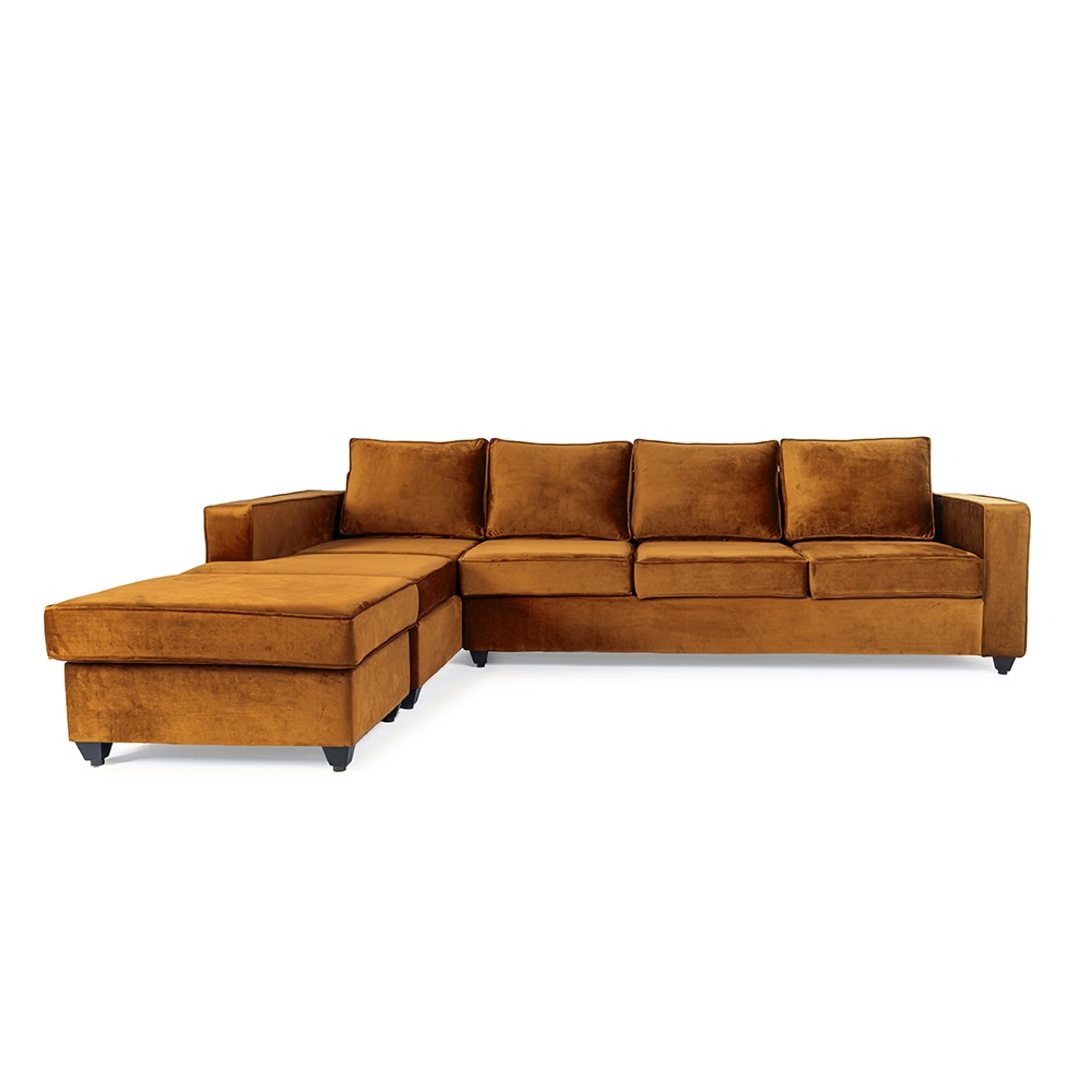 Wakefit Napper L Shape Sofa Set (3 Seater + Left Aligned Chaise with Ottoman) - Velvet Amber Sectional, Without Storage, 3 + Left Aligned Chaise with Ottoman, Amber