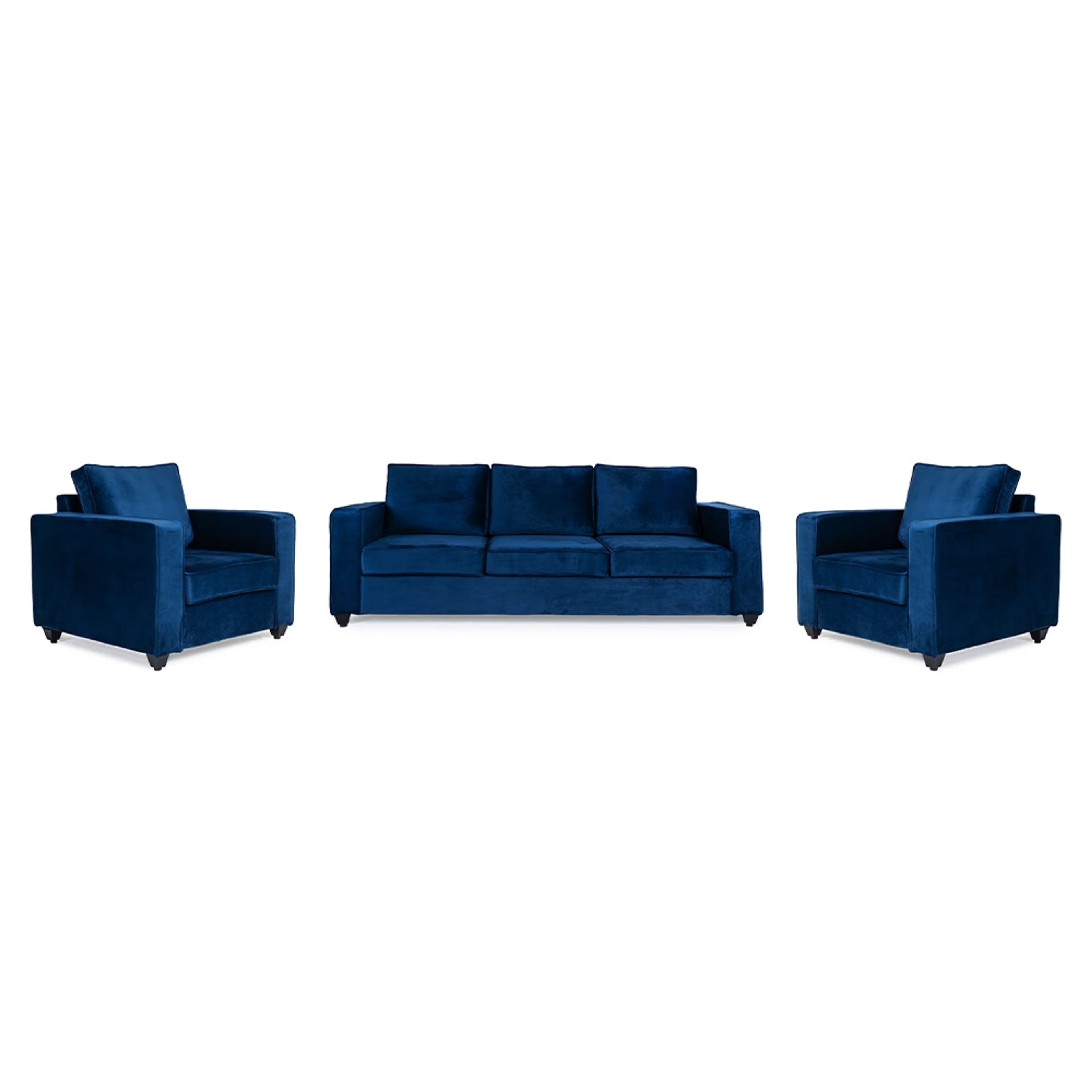 Wakefit Napper Sofa Set - (3+1+1) - Velvet Blue Regular, Without Storage, 3+1+1, Blue
