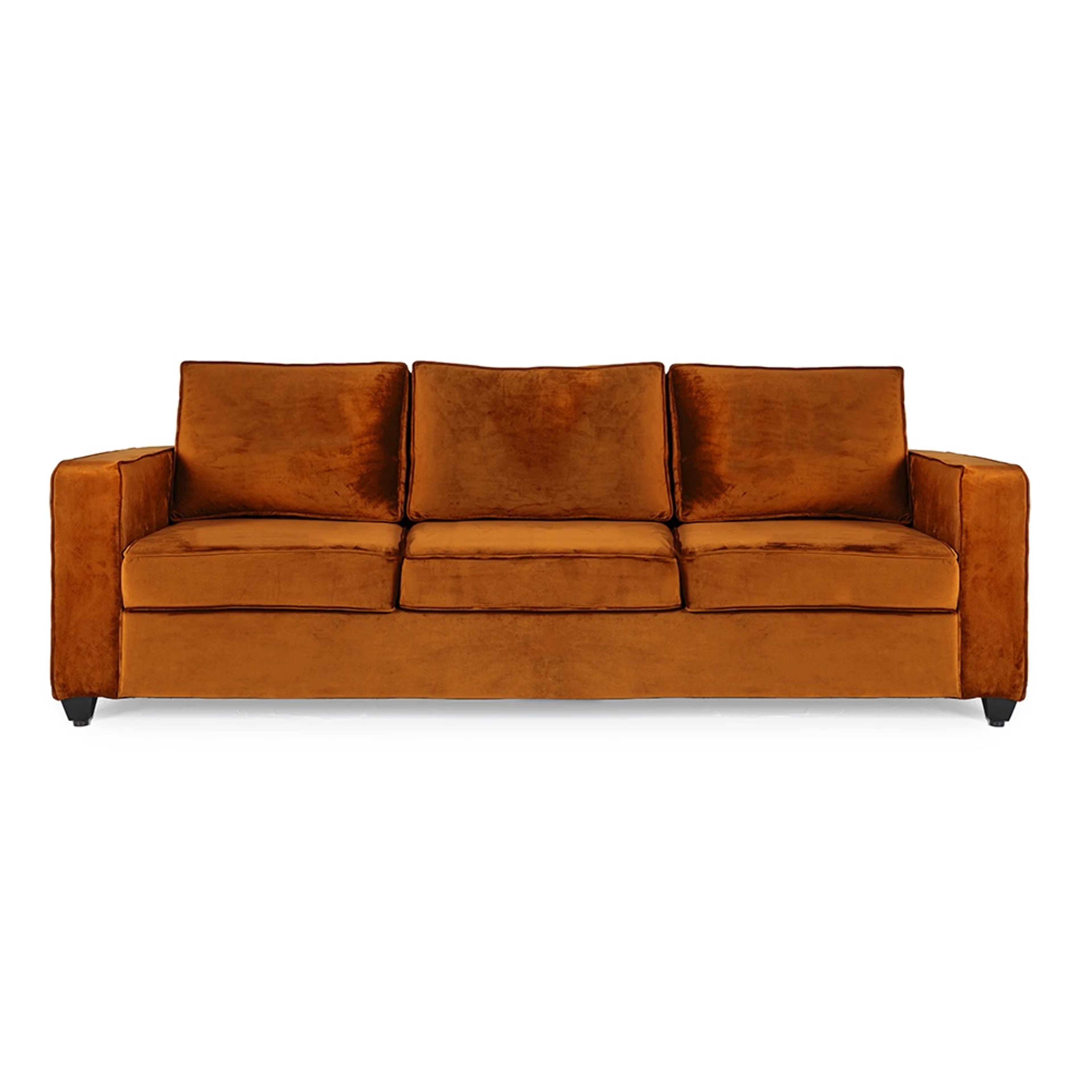 Home 25 Wakefit Napper Sofa - Three Seater - Velvet Amber Regular, Without Storage, 3, Amber