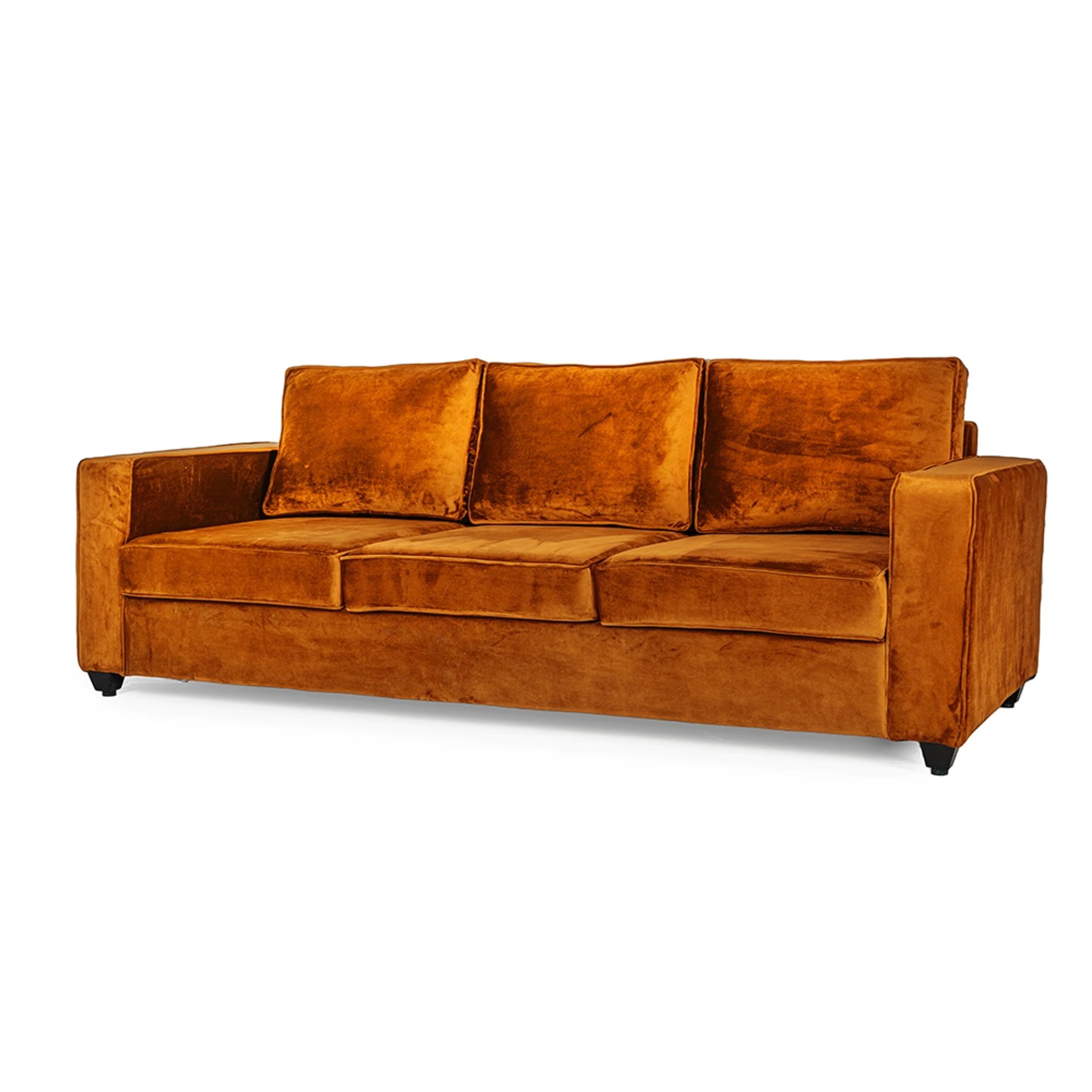 Home 27 Wakefit Napper Sofa - Three Seater - Velvet Amber Regular, Without Storage, 3, Amber