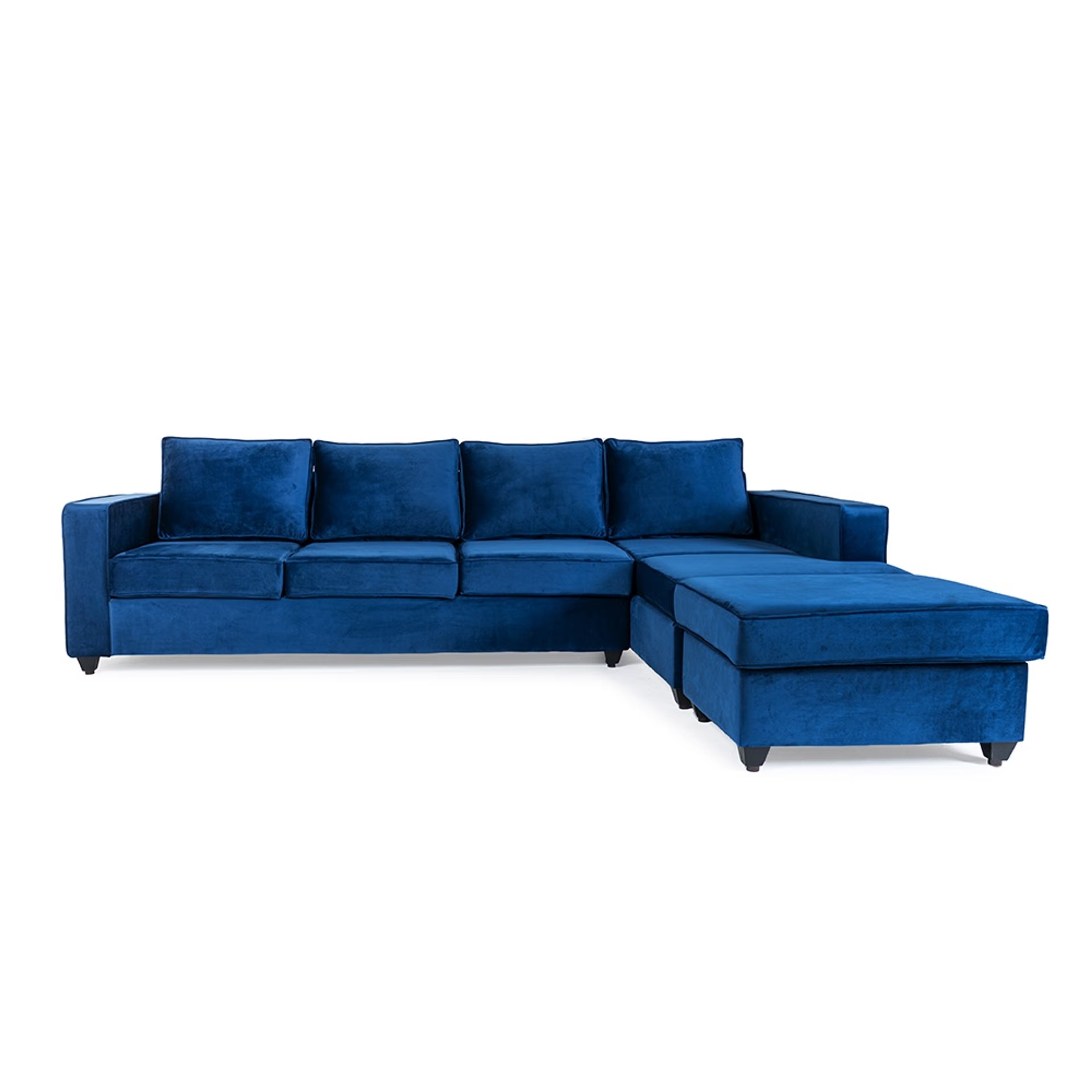 Home 43 Wakefit Napper L Shape Sofa Set (3 Seater + Right Aligned Chaise with Ottoman) - Velvet Blue Sectional, Without Storage, 3 + Right Aligned Chaise with Ottoman, Blue