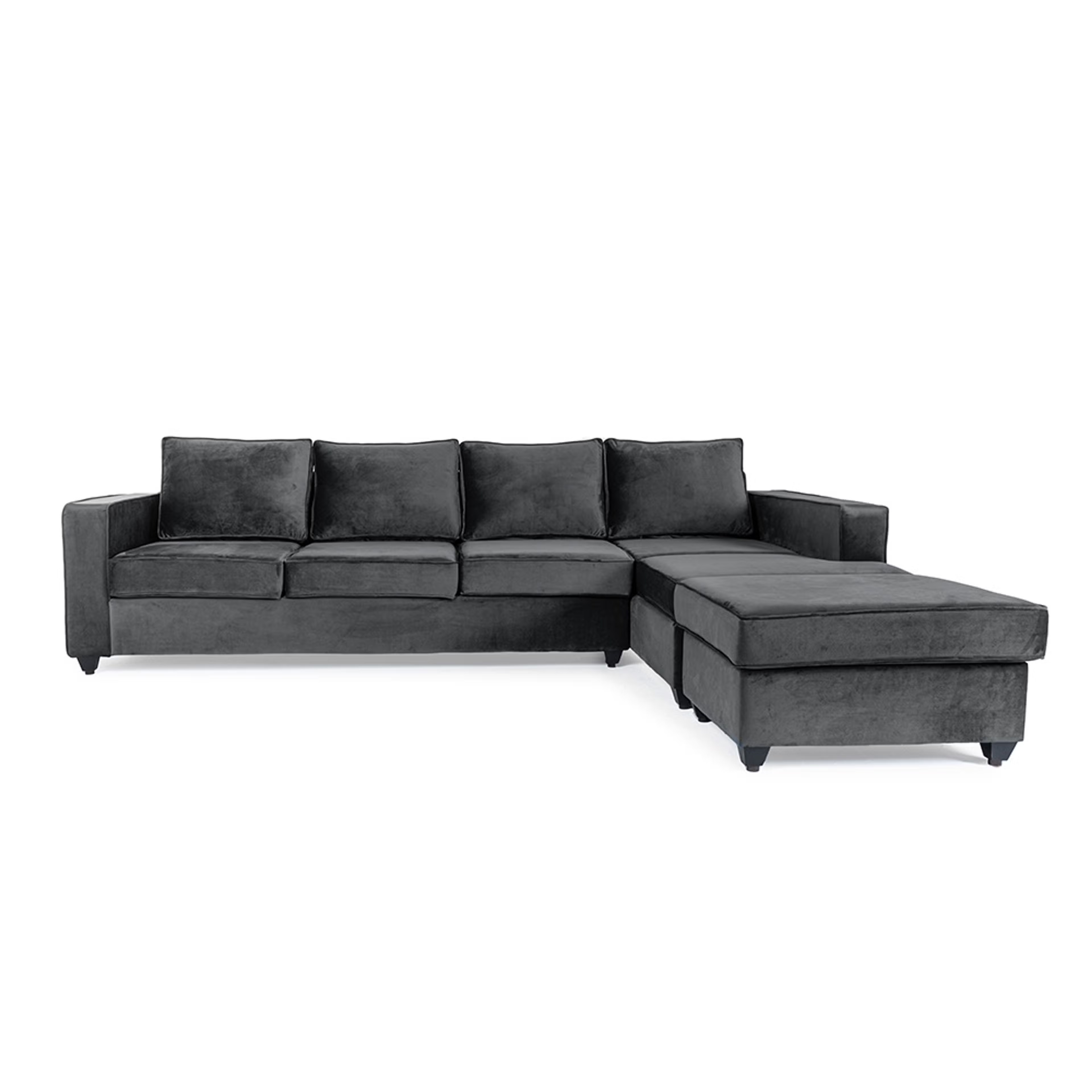 Wakefit Napper L Shape Sofa Set (3 Seater + Right Aligned Chaise with Ottoman) - Velvet SpaceGrey Sectional, Without Storage, 3 + Right Aligned Chaise with Ottoman, Space Grey