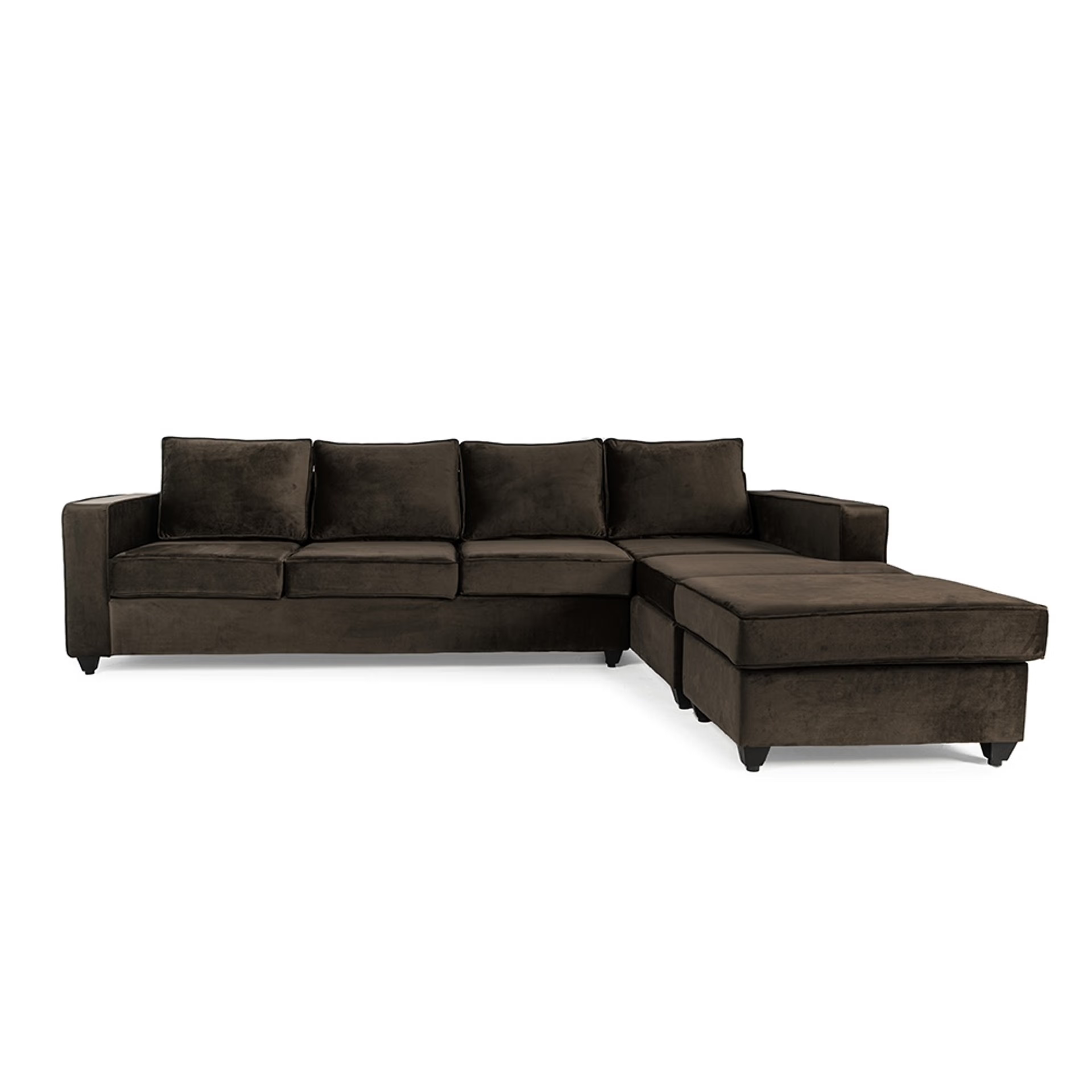 Home 31 Wakefit Napper L Shape Sofa Set (3 Seater + Right Aligned Chaise with Ottoman) - Velvet Stone Sectional, Without Storage, 3 + Right Aligned Chaise with Ottoman, Stone