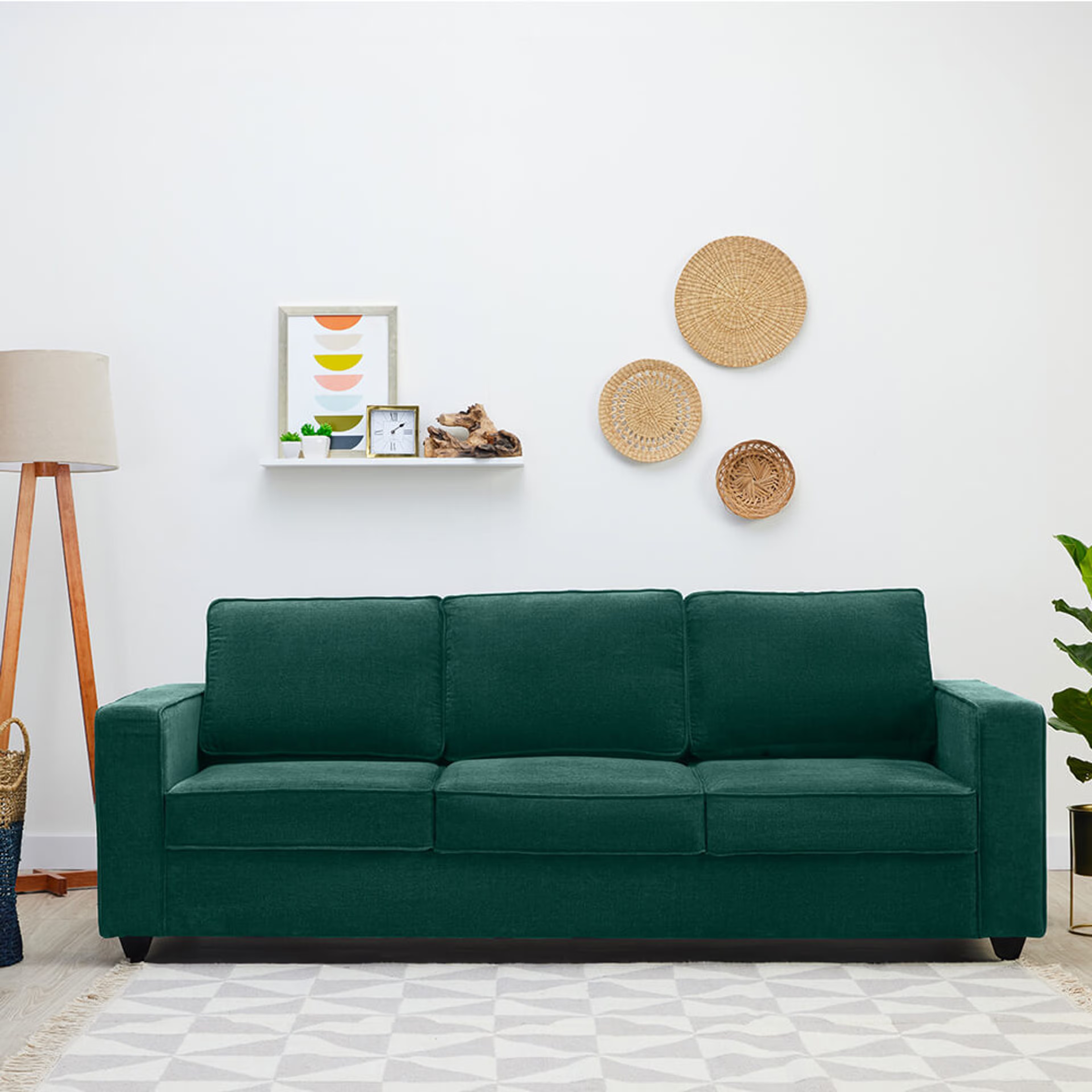 Wakefit Napper Sofa - Three Seater Regular, Without Storage, 3, Malibu Green