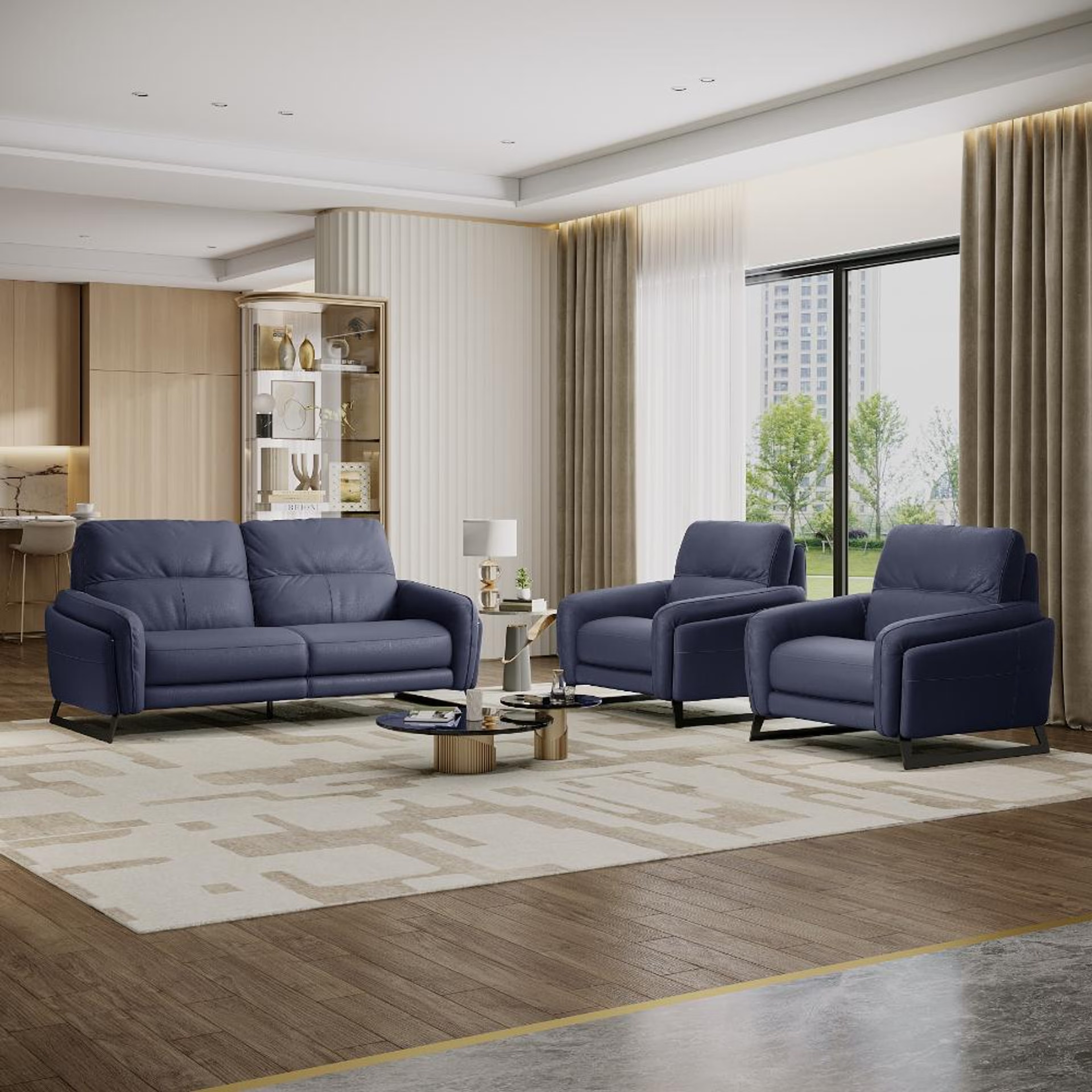 Wakefit Todi Sofa Without Motion Set (3+1+1) Seater Regular, Without Motion, Set (3+1+1), Blue