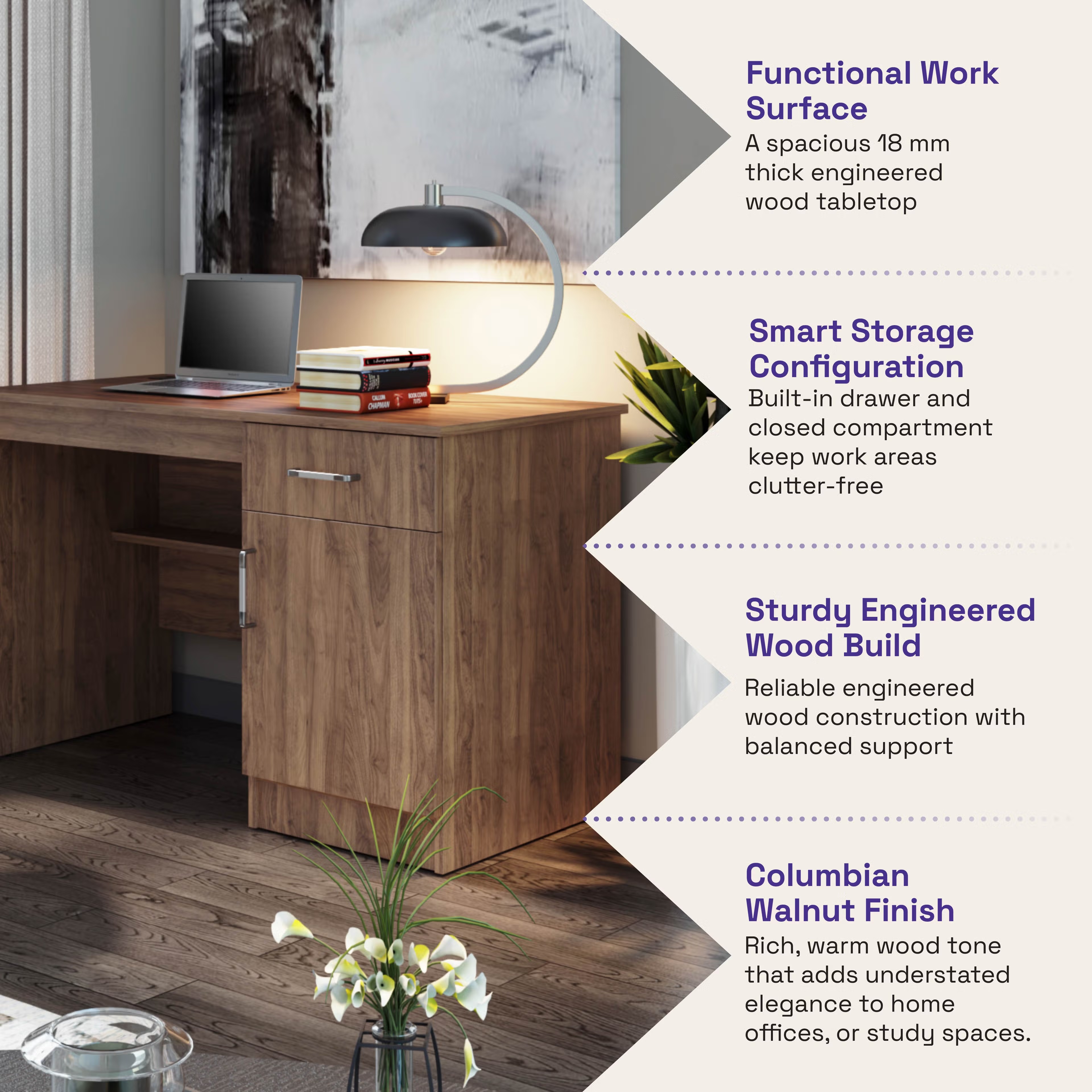 Wakefit Athena Study Table Columbian Walnut