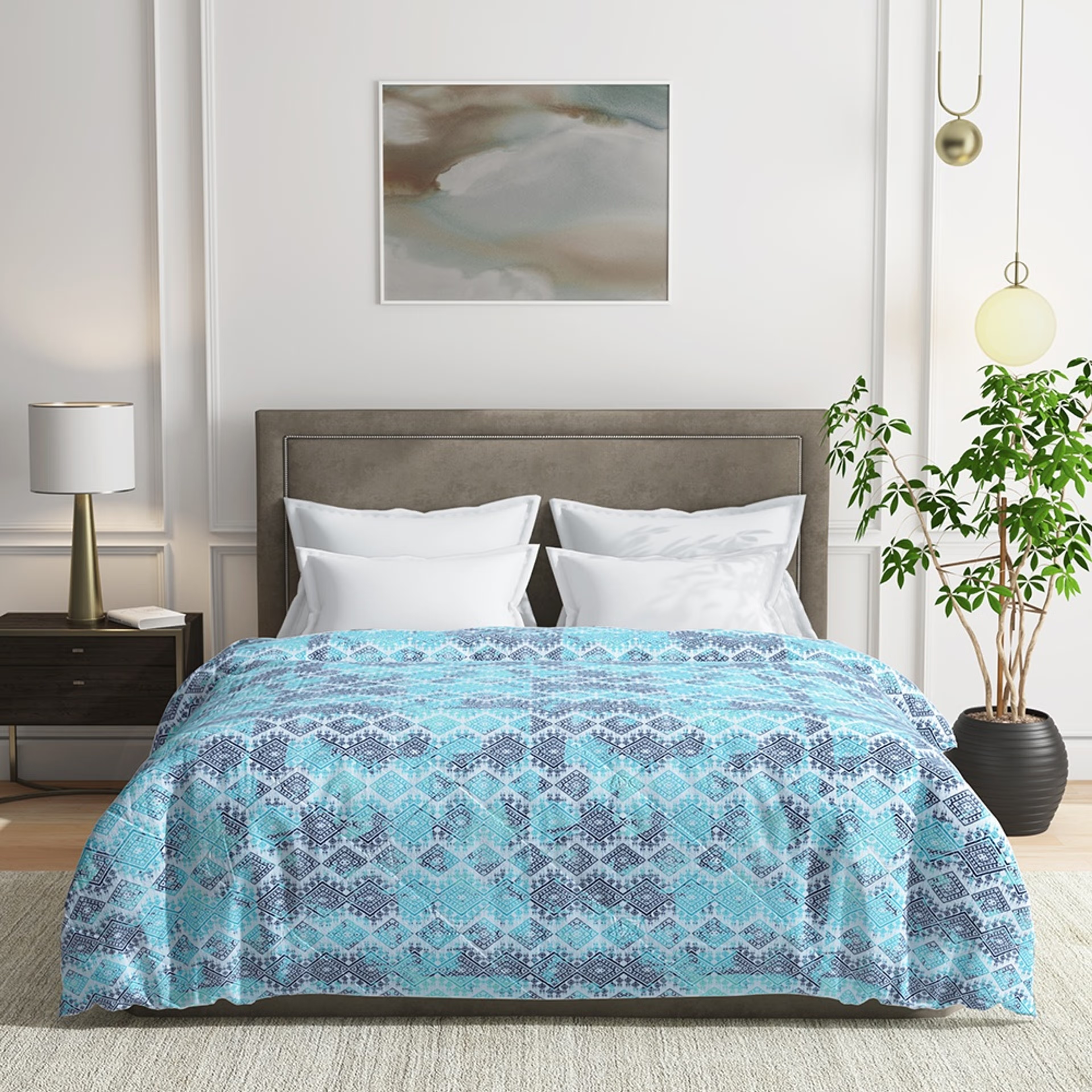 Luxurious Comforter | Double Bed(100x90 Inch) | 100% Cotton Fabric | 220 GSM | Siliconised Microfiber Filling | All Season & Reversible | Sky Blue & Grey 100% Cotton, Double, 220 GSM, Seher