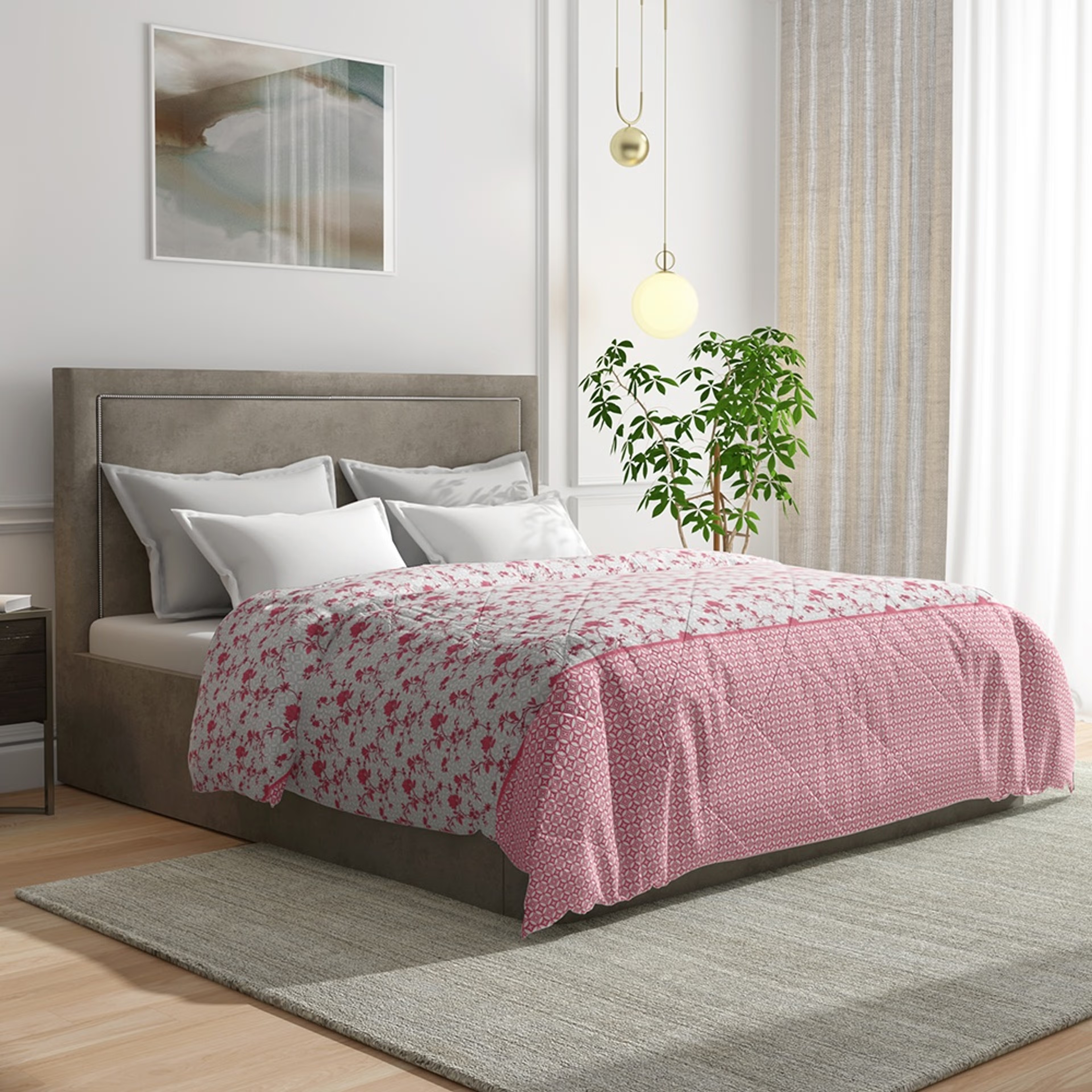 Wakefit Double Siliconised Microfibre Reversible Cotton Comforter (Florenza) 100% Cotton, Double, 220 GSM, Florenza