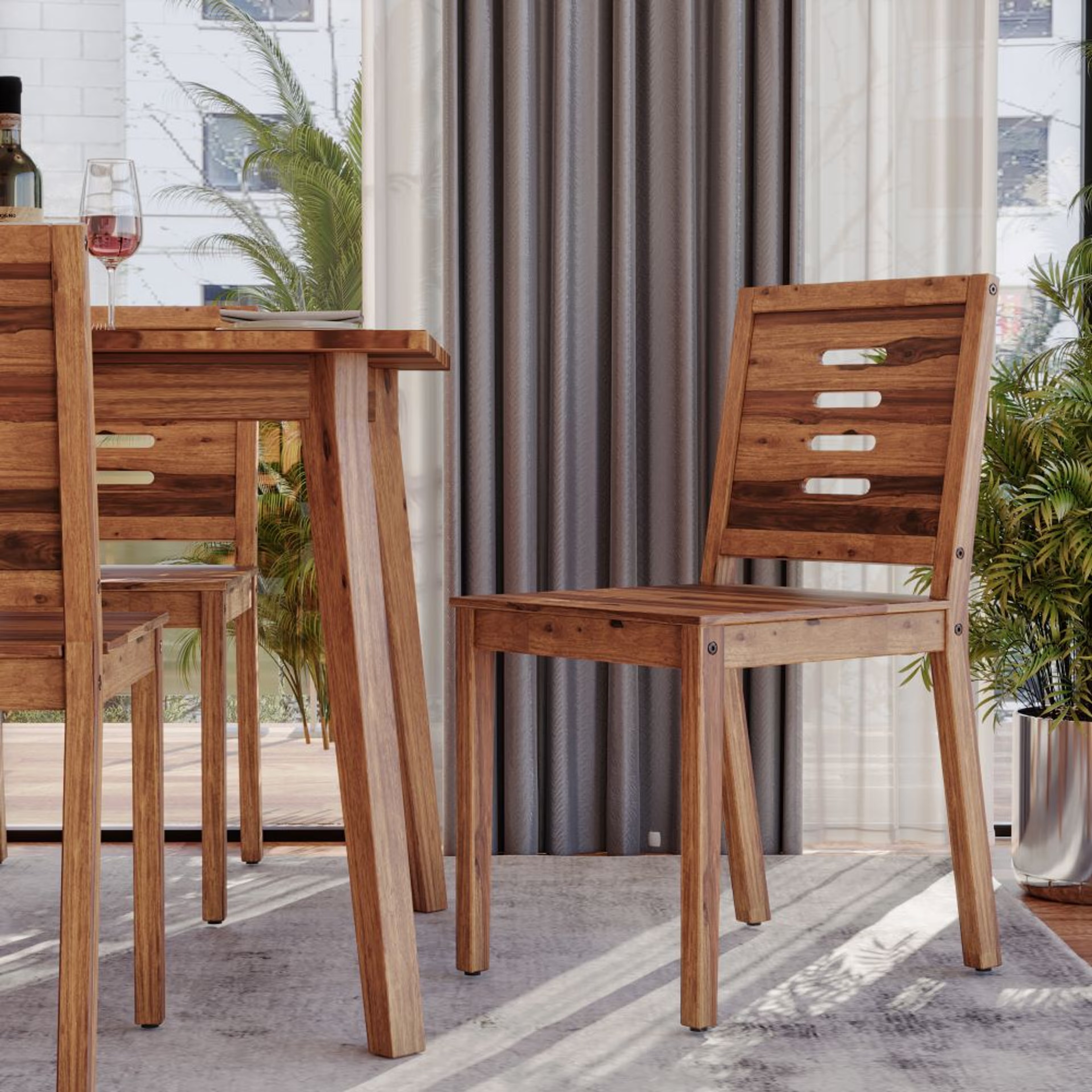 Simsim Sheesham Wood Dining Chair - Without Cushion Without Cushion, Natural Sheesham