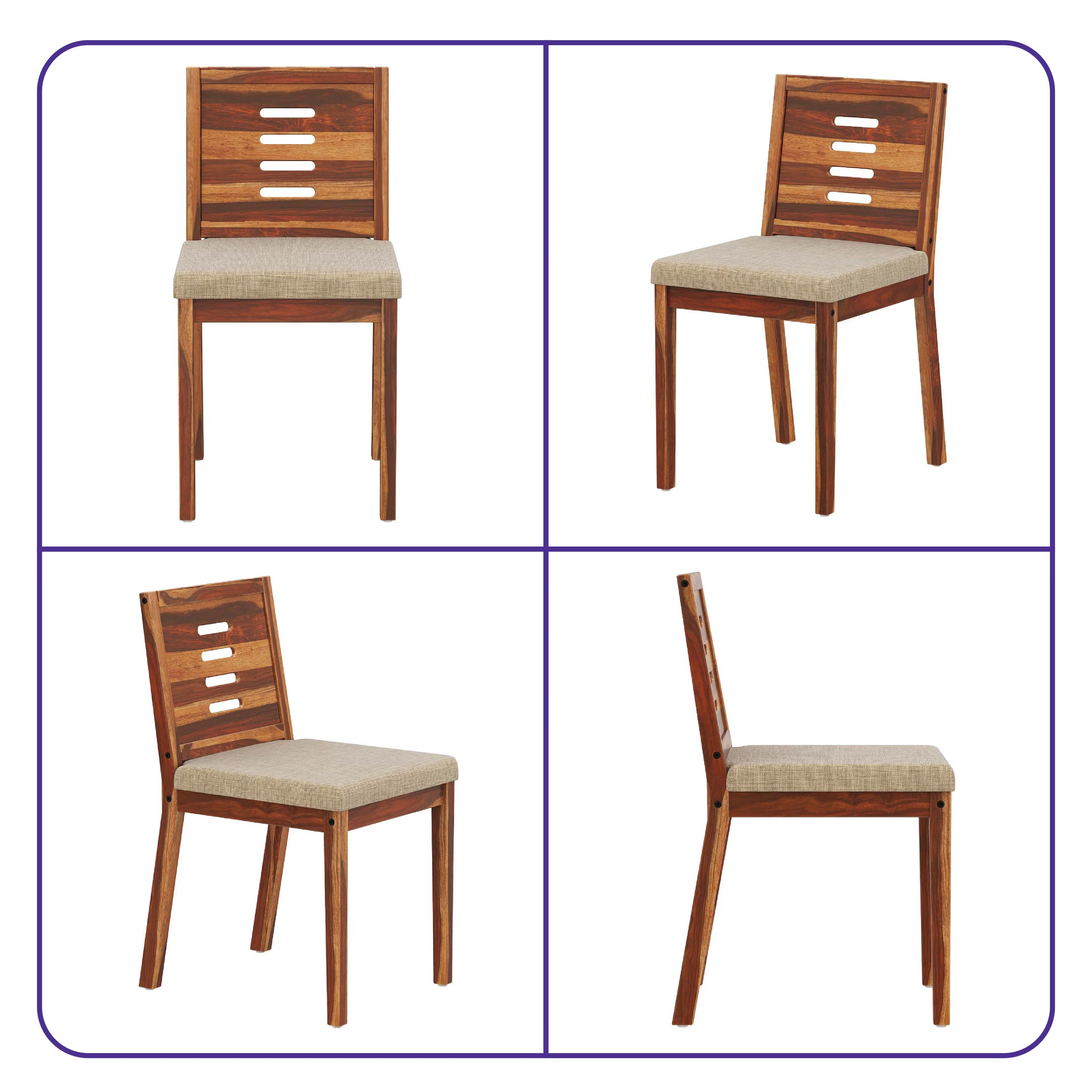 Simsim Sheesham Wood Dining Chair - with Cushion With Cushion - Omega Pearl, Natural Sheesham