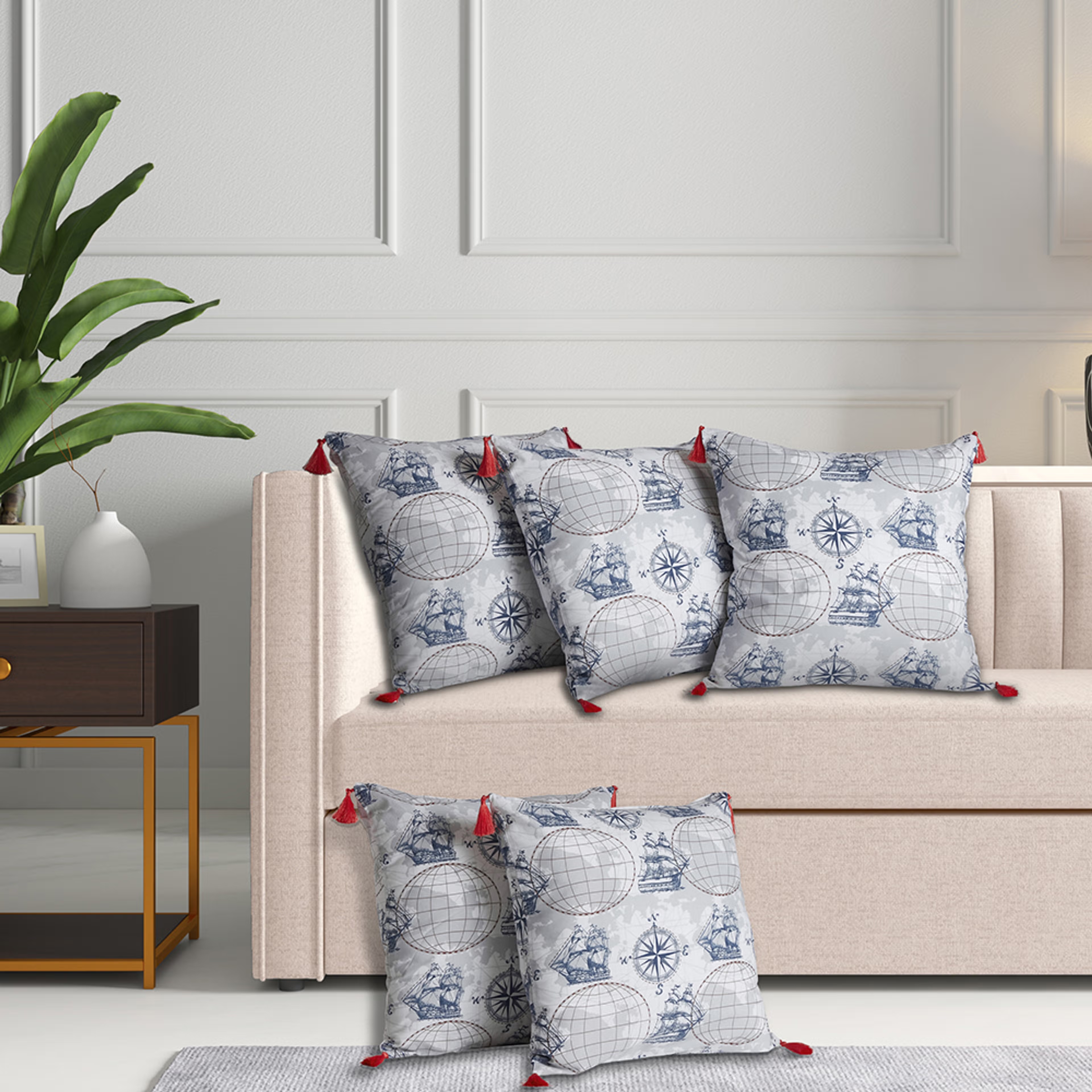 Wakefit Cushion Cover Nautical Set of 5, 12x12 Inch 12"x12\