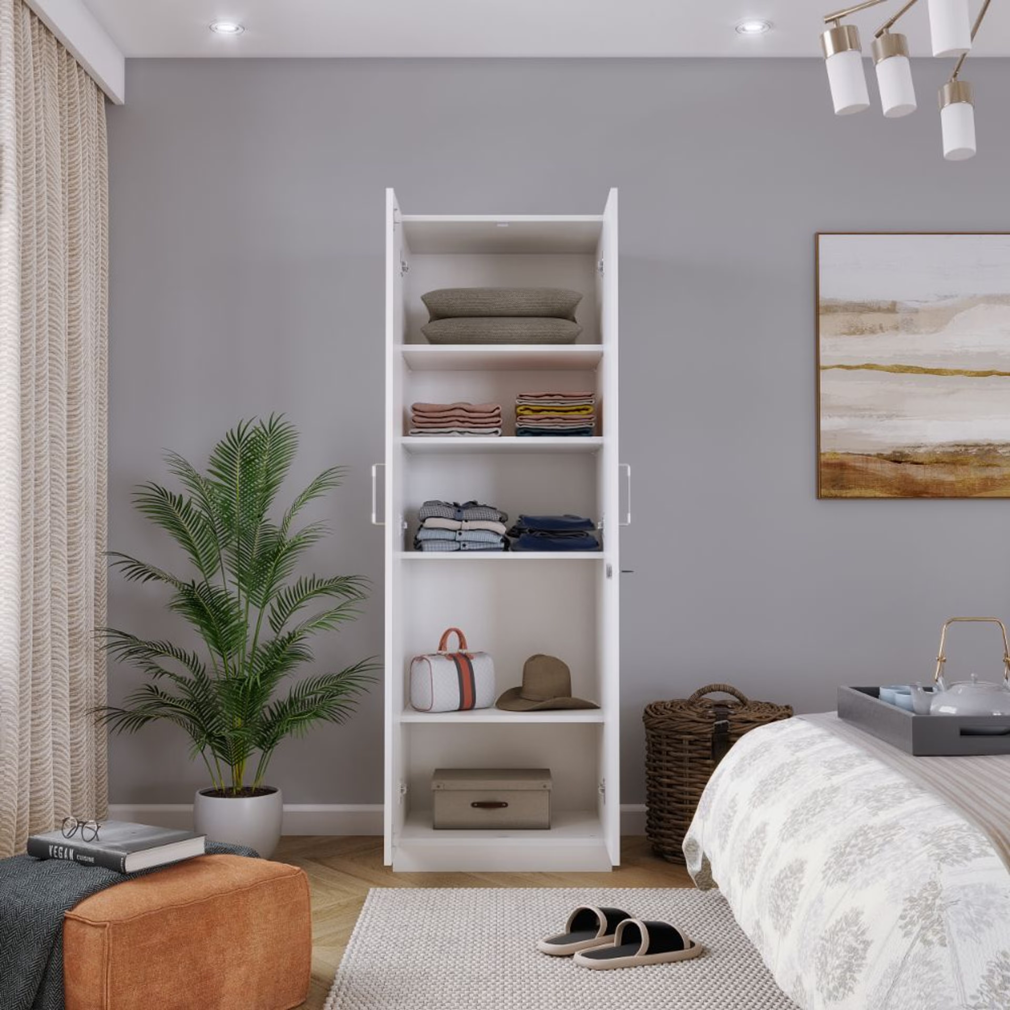 Twill 2 Door Compact Wardrobe | Without Drawer & Mirror | No Hanging Area | (Frosty White) 2 Door, Without Drawer, Without Mirror, No Hanging Area, Frosty White