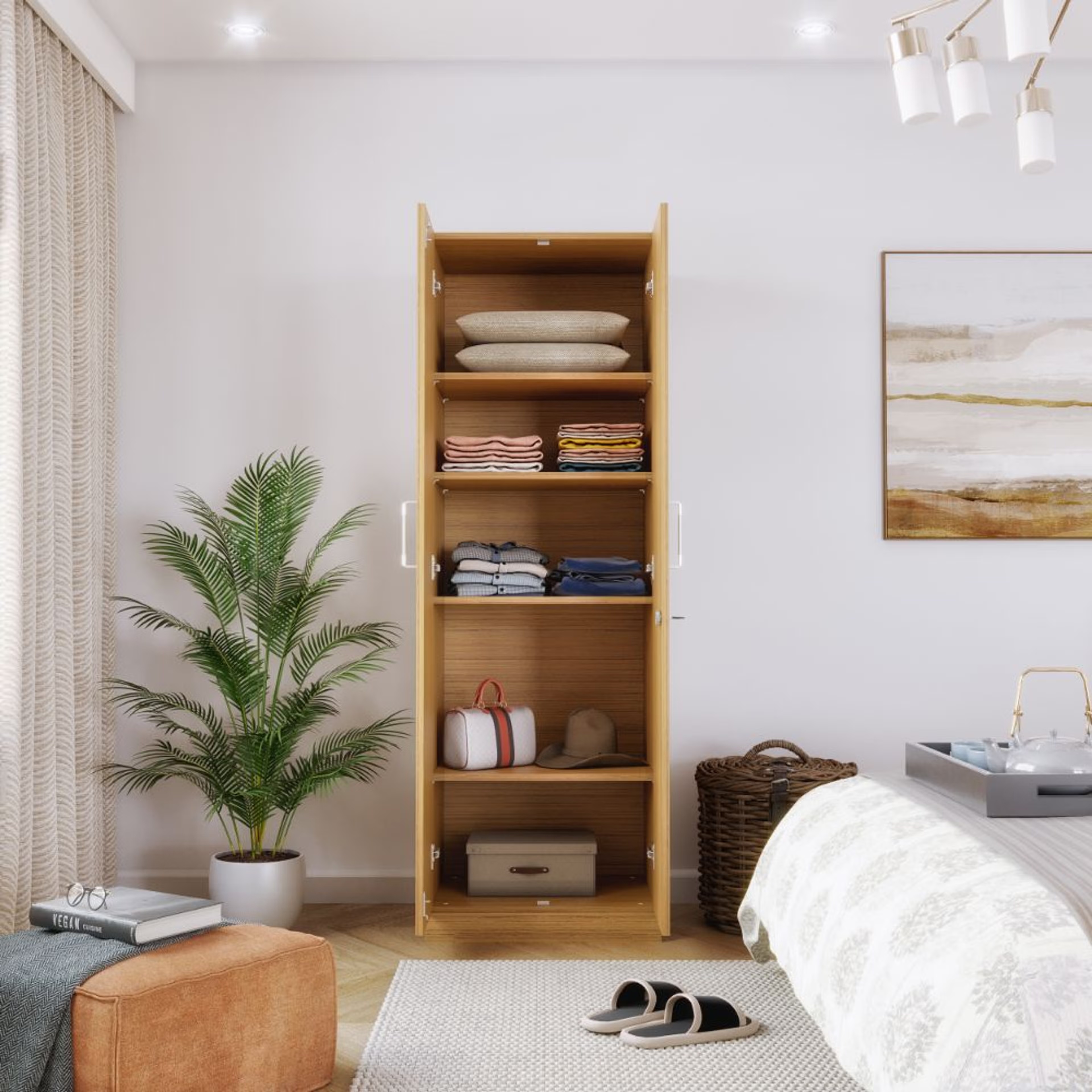 Home 34 Twill 2 Door Compact Wardrobe | Without Drawer & Mirror | No Hanging Area | (Urban Teak) 2 Door, Without Drawer, Without Mirror, No Hanging Area, Urban Teak