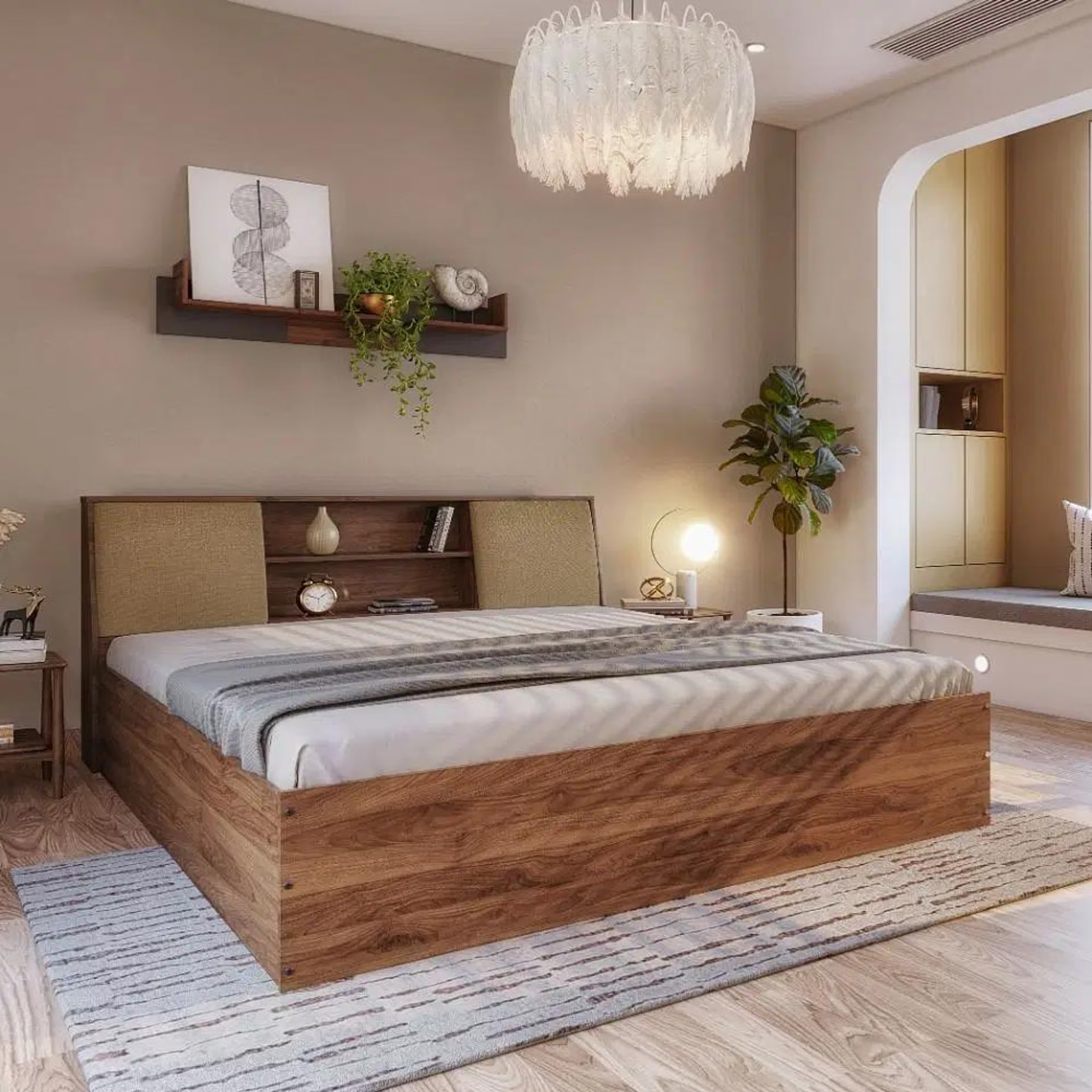Wakefit Orion Engineered Wood King Size Upholstered Bed with Storage, Omega Pearl (78*72inch) / (1.98m*1.83m) King - 78" x 72\