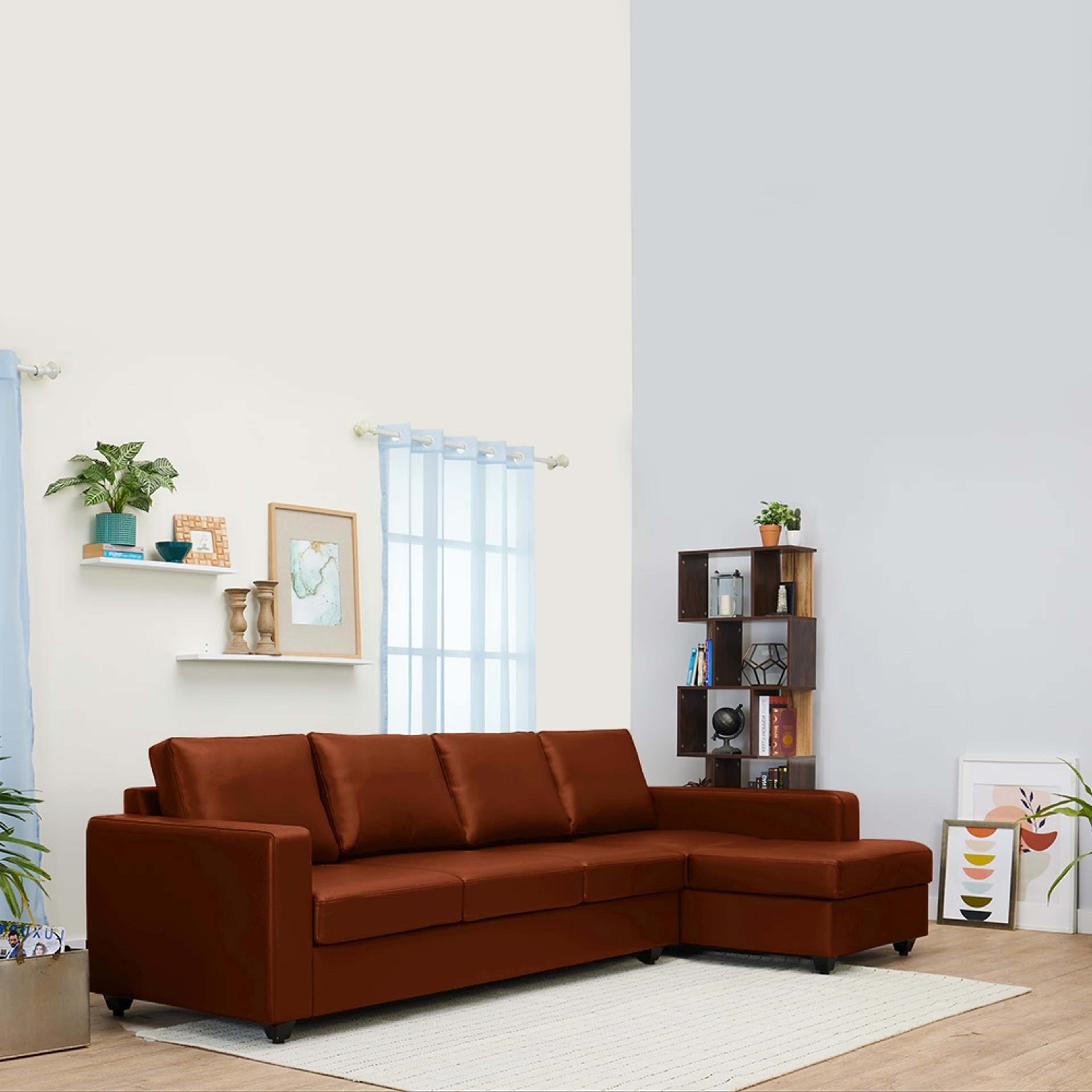 Home 31 Wakefit Napper L Shape Sofa Set (3 Seater + Left Aligned Chaise with Ottoman) Sectional, Without Storage, 3 + Left Aligned Chaise with Ottoman, Tan