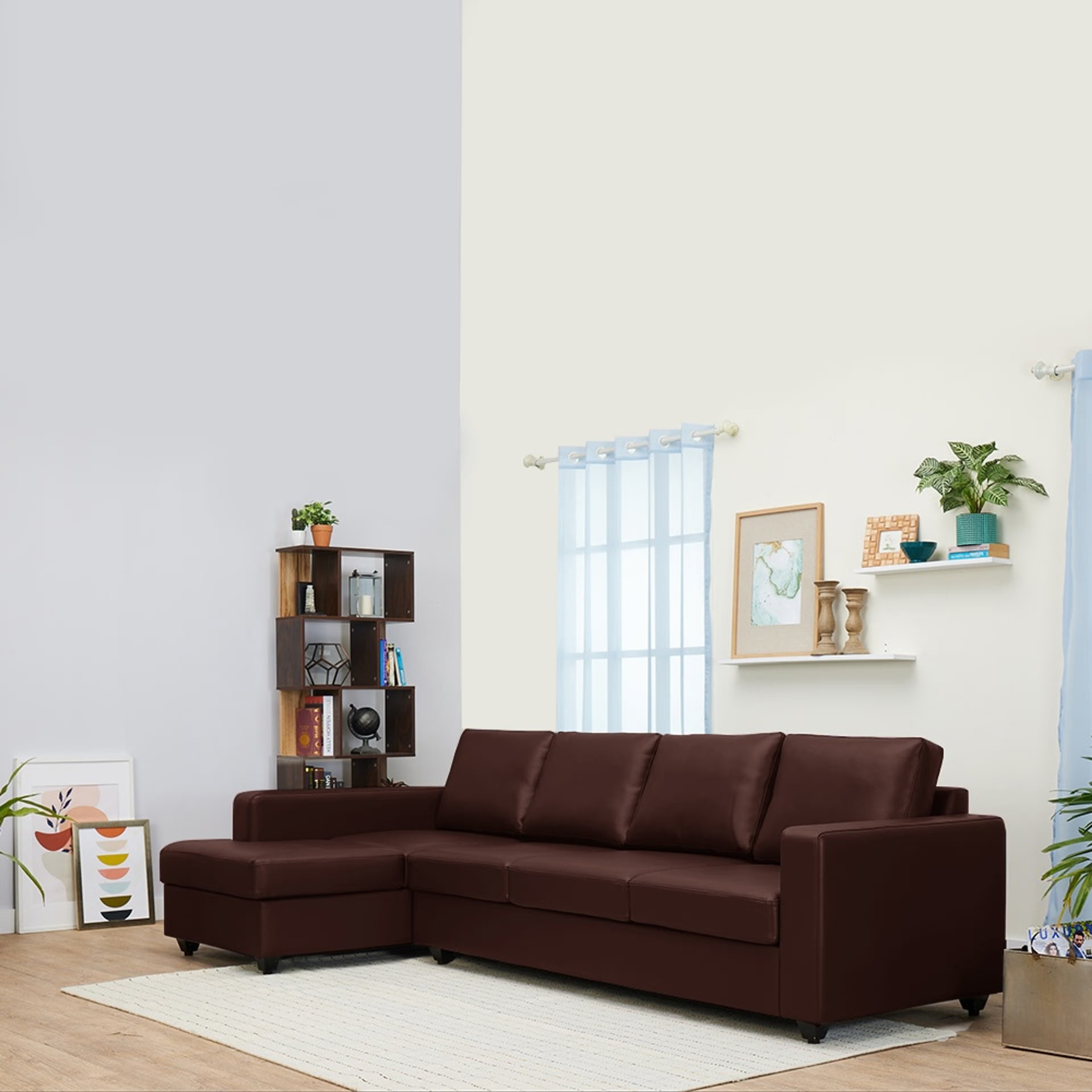 Home 38 Wakefit Napper L Shape Sofa Set (3 Seater + Right Aligned Chaise with Ottoman) Sectional, Without Storage, 3 + Right Aligned Chaise with Ottoman, Dark Fantasy