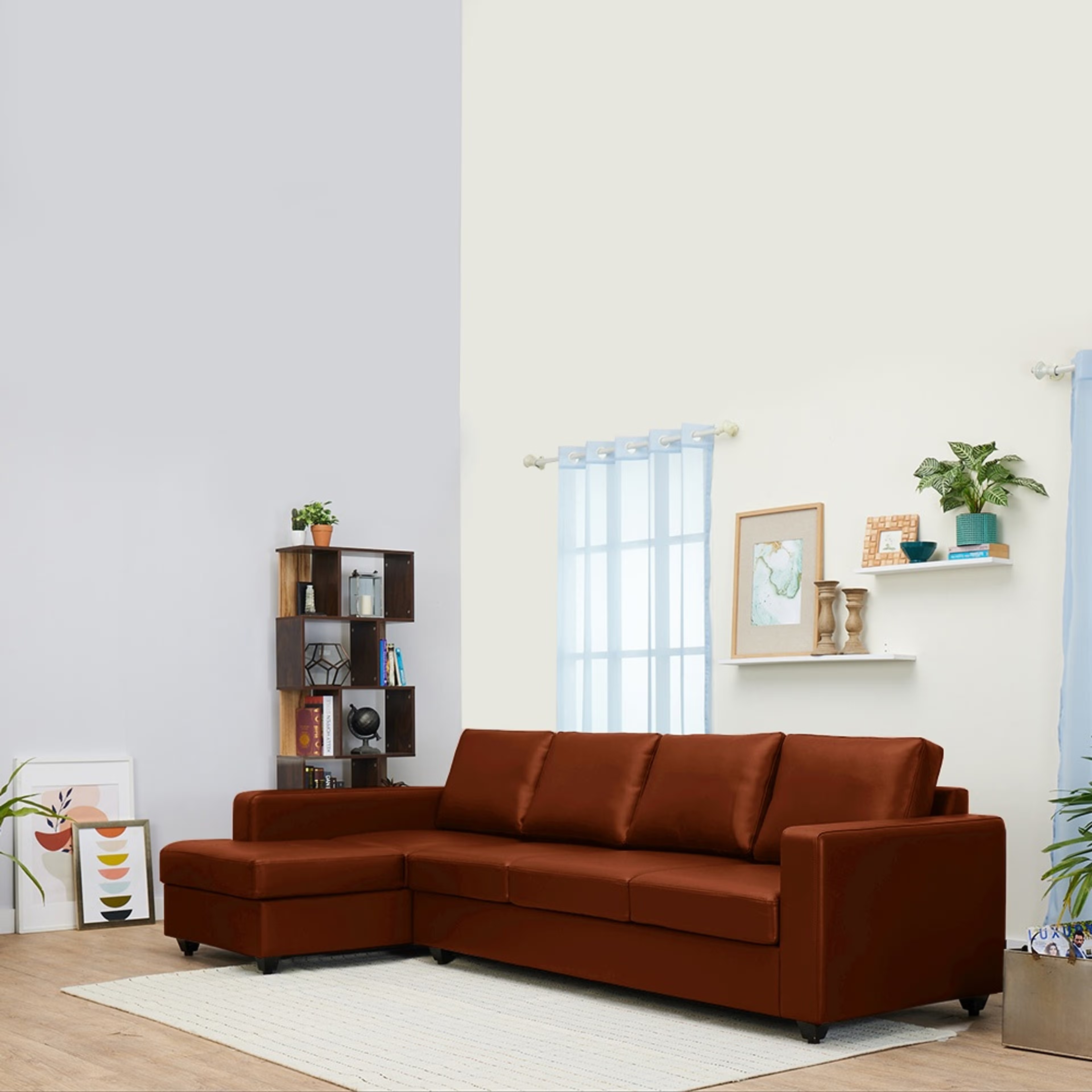 Wakefit Napper L Shape Sofa Set (3 Seater + Right Aligned Chaise with Ottoman) Sectional, Without Storage, 3 + Right Aligned Chaise with Ottoman, Tan