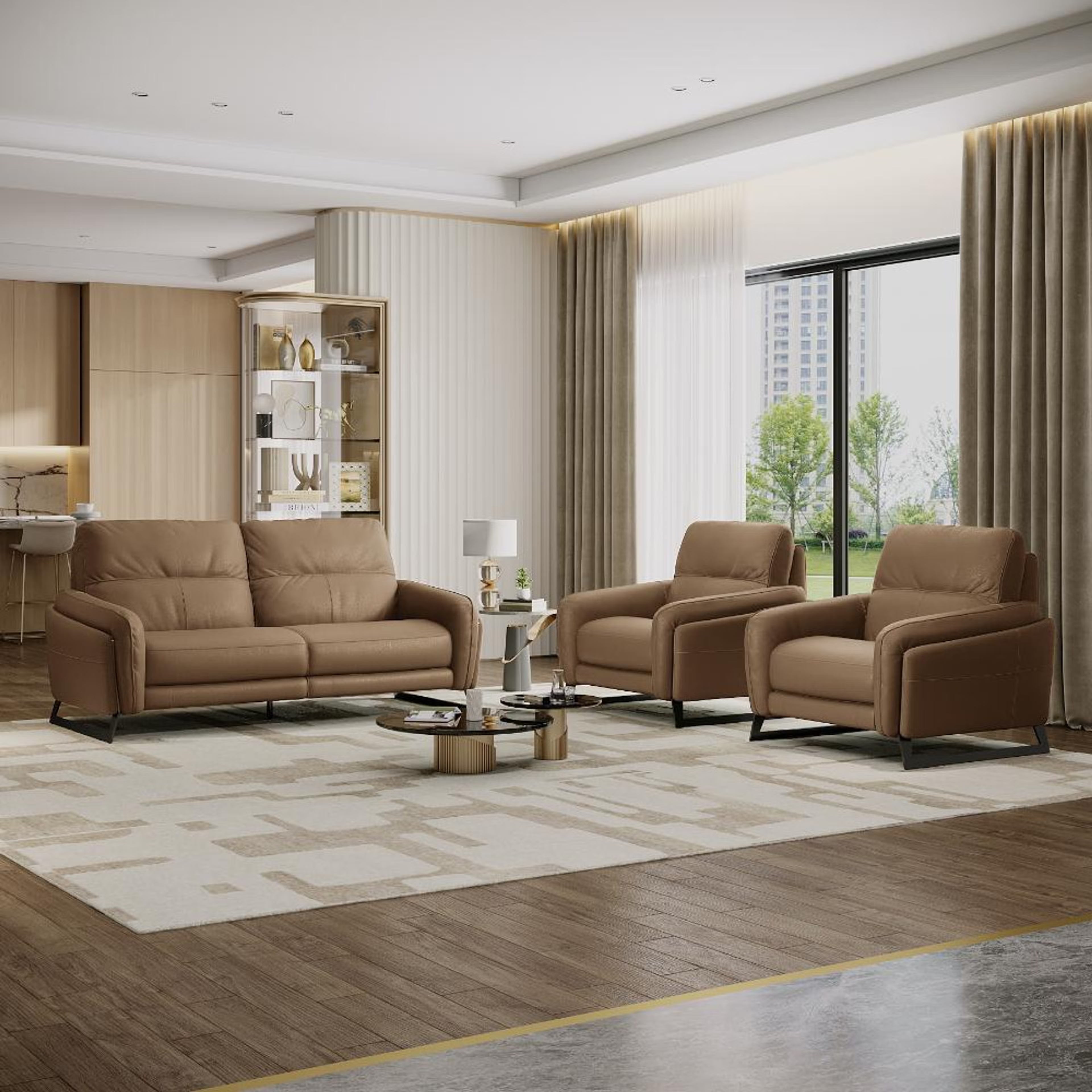 Wakefit Todi Sofa Without Motion Set (3+1+1) Seater Regular, Without Motion, Set (3+1+1), Cappuccino