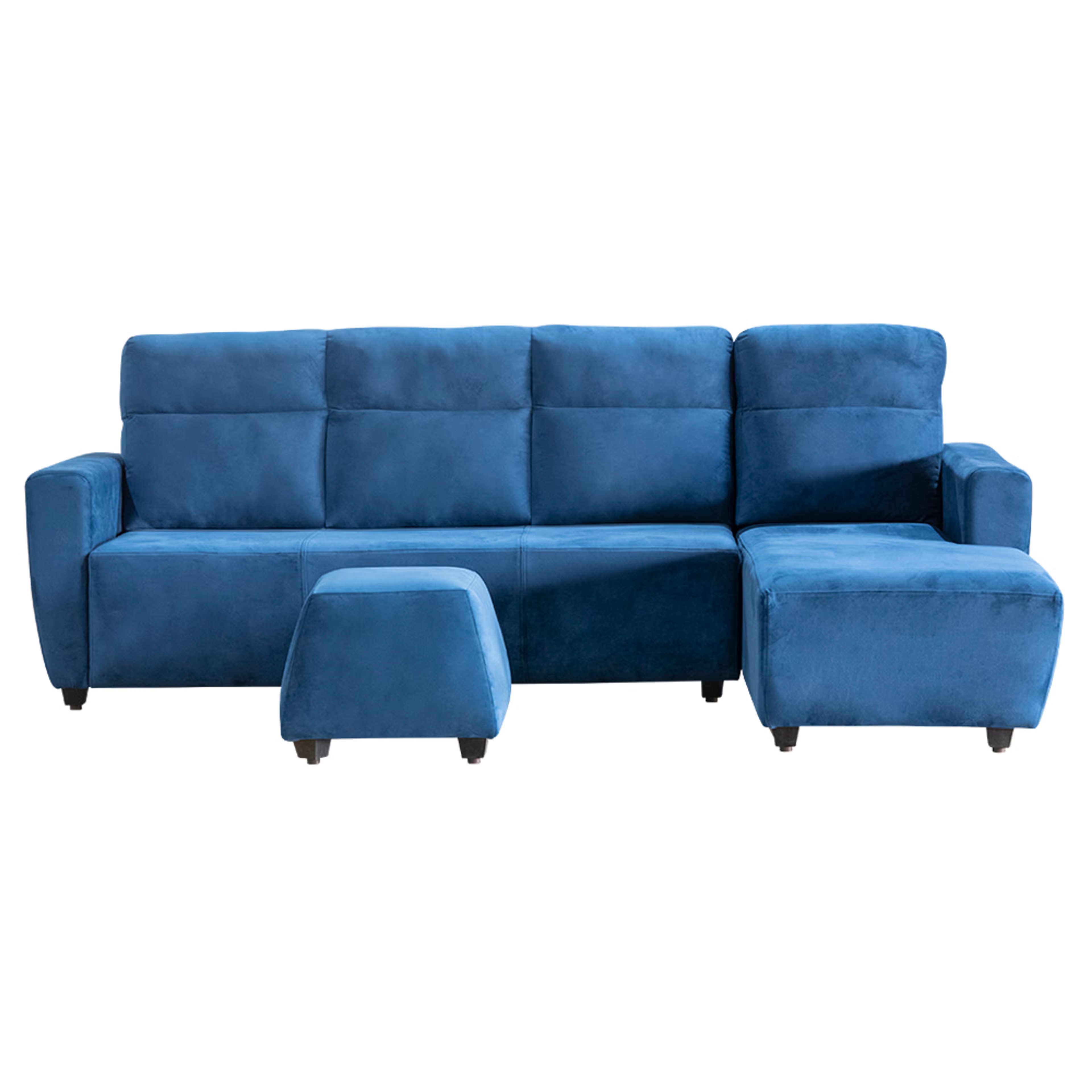 Wakefit Belize L Shape Sofa Set (3 Seater + Right Aligned Chaise with Ottoman) Sectional, Set (3 Seater + Right Aligned Chaise with Ottoman), Blue