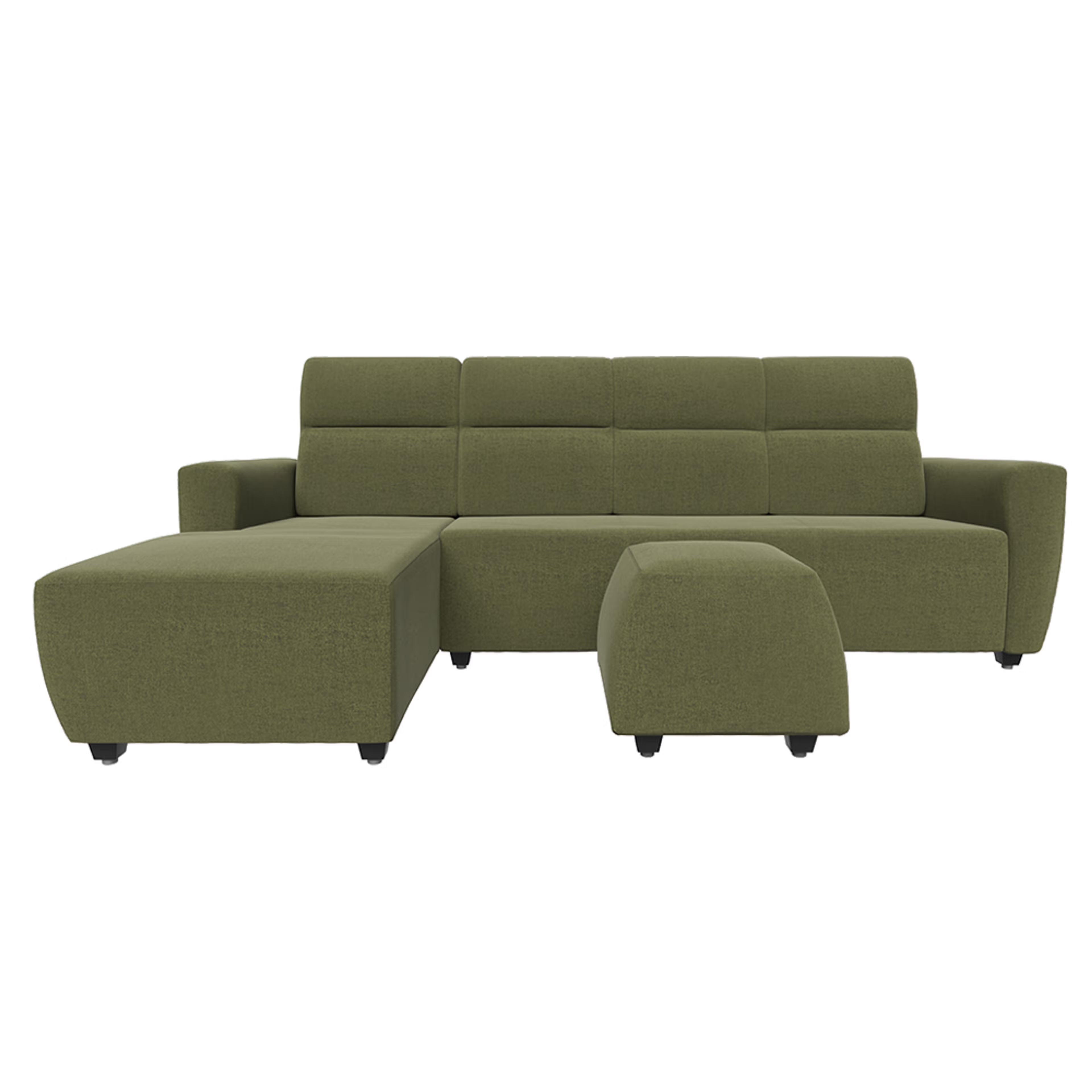 Wakefit Belize L Shape Sofa Set (3 Seater + Left Aligned Chaise with Ottoman) -  Reflection Green Sectional, Set (3 Seater + Left Aligned Chaise with Ottoman), Green