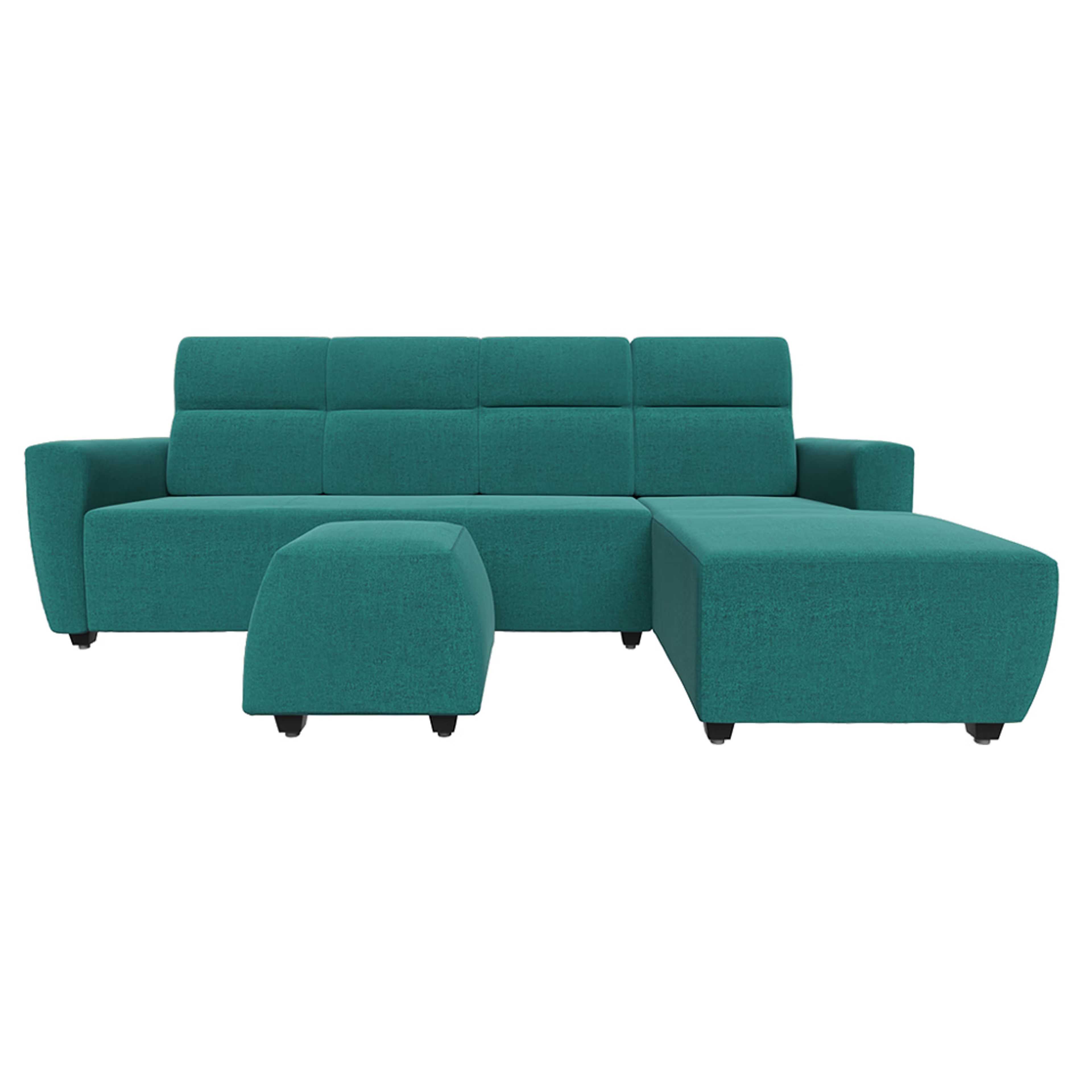 Wakefit Belize L Shape Sofa Set (3 Seater + Right Aligned Chaise with Ottoman) - Reflection Aqua Blue Sectional, Set (3 Seater + Right Aligned Chaise with Ottoman), Aqua Blue