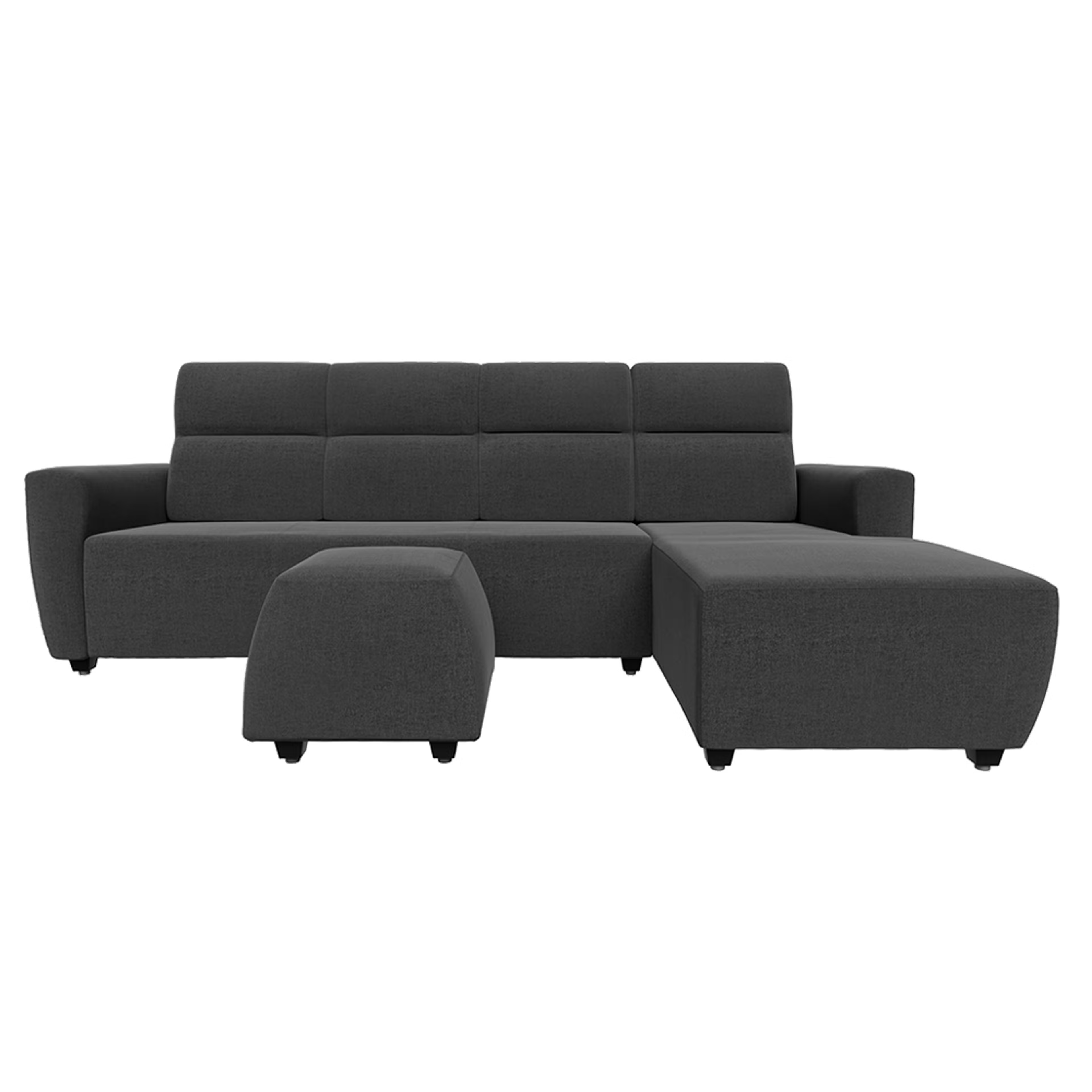 Wakefit Belize L Shape Sofa Set (3 Seater + Right Aligned Chaise with Ottoman) - Reflection Charcoal Grey Sectional, Set (3 Seater + Right Aligned Chaise with Ottoman), Charcoal Grey