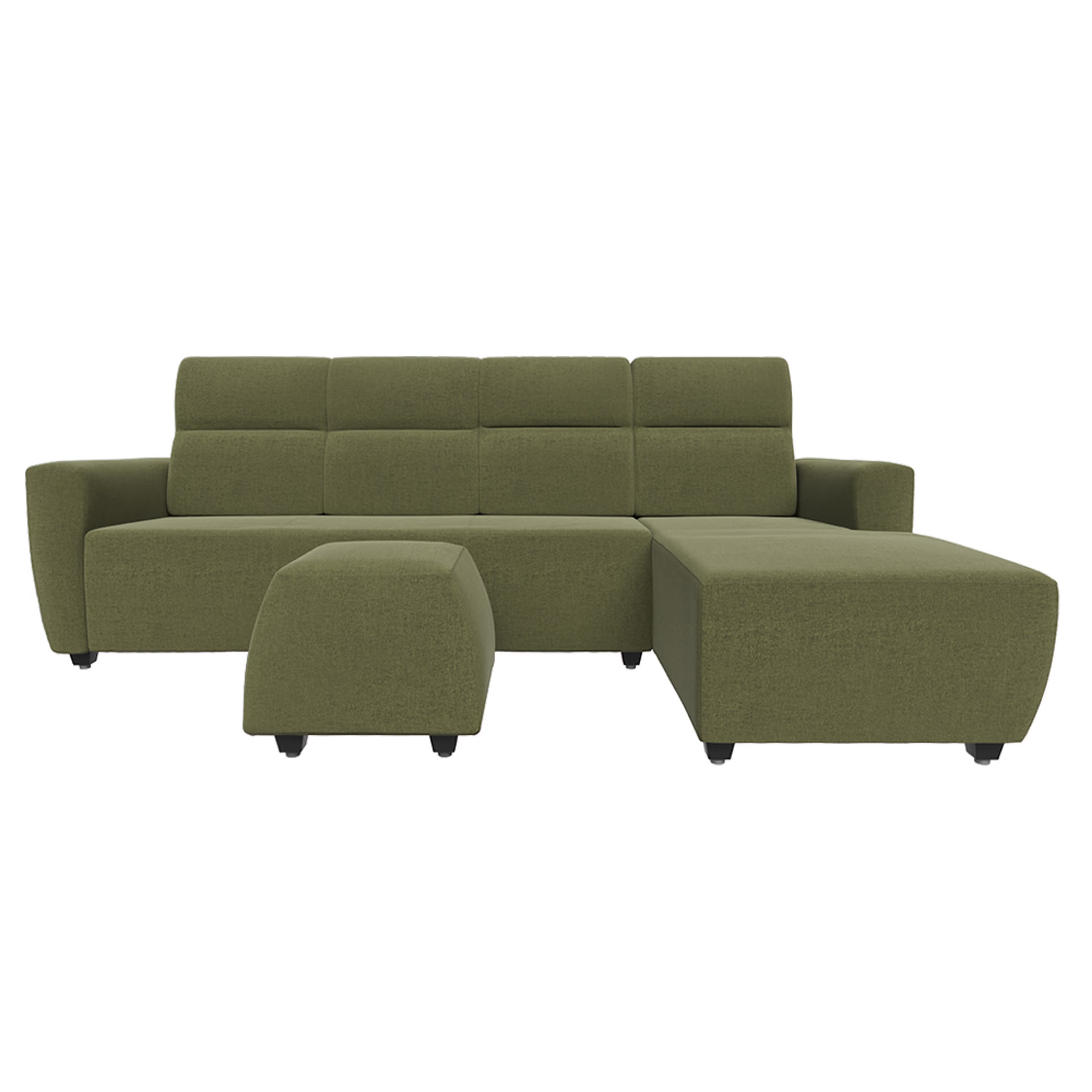 Wakefit Belize L Shape Sofa Set (3 Seater + Right Aligned Chaise with Ottoman) - Reflection Green Sectional, Set (3 Seater + Right Aligned Chaise with Ottoman), Green