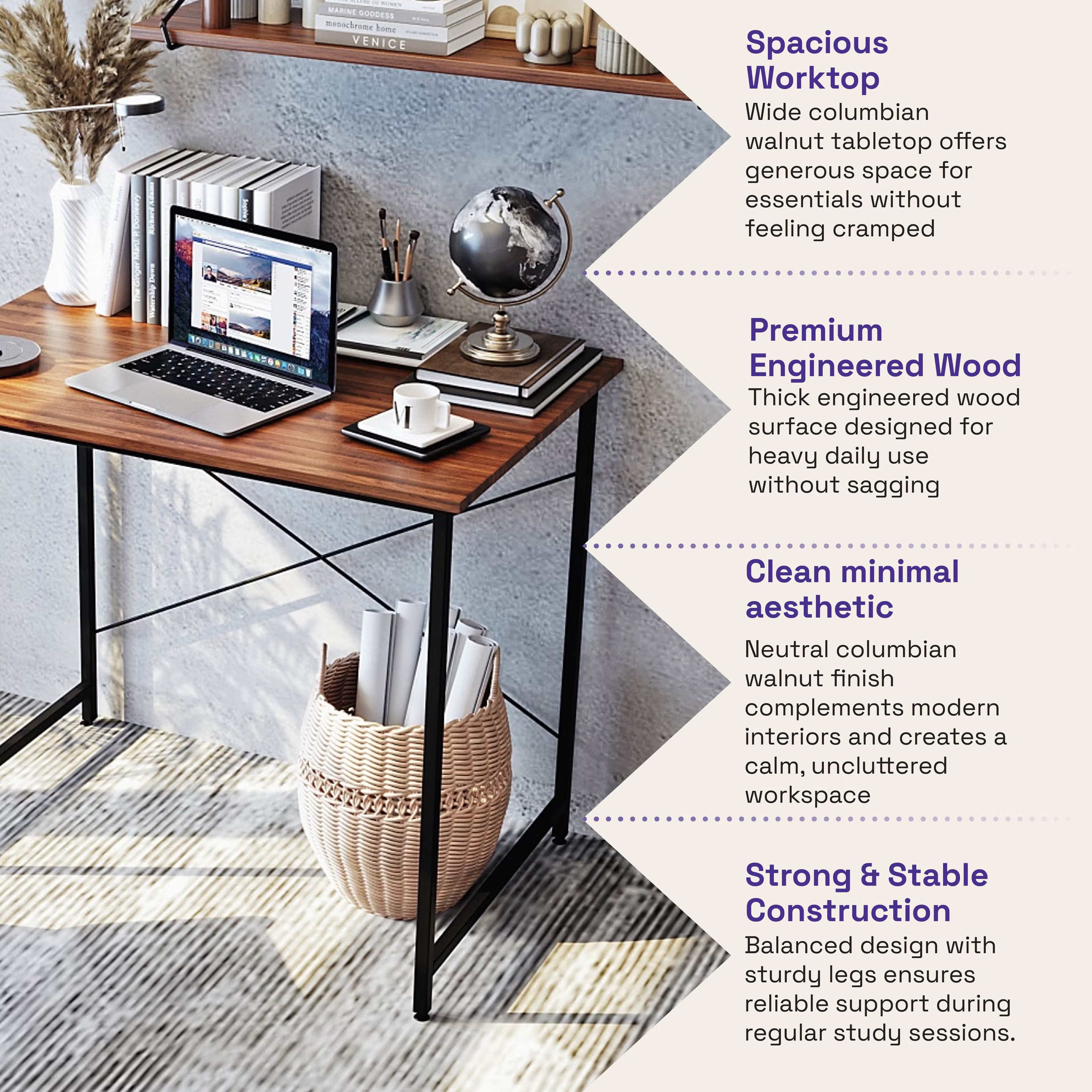 Home 46 Wakefit Wiz Study Table - Columbian Walnut Columbian Walnut