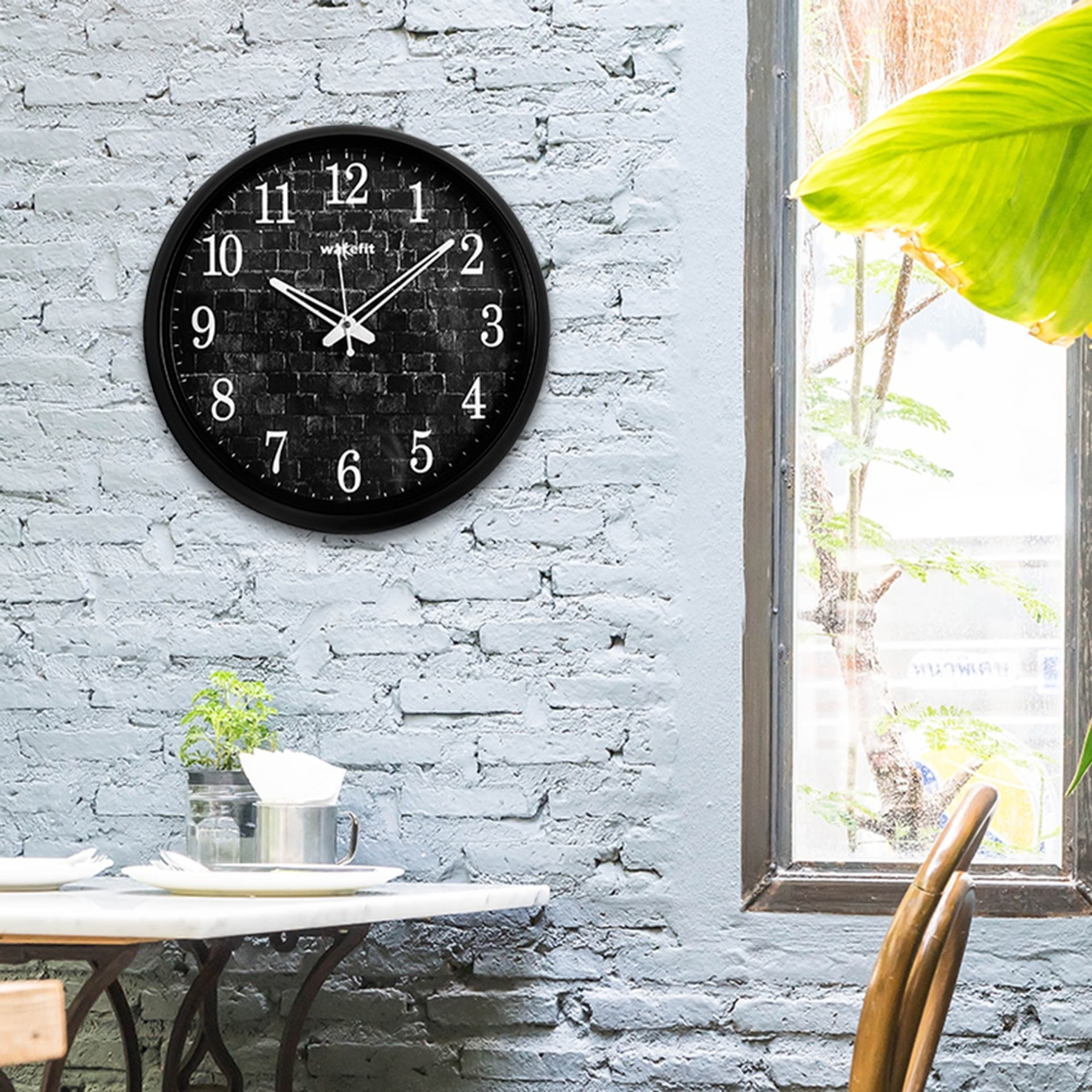 Home 34 Plastic Analog Wall Clock Medium | 12 Inch | Laser Cut Abstract Home Decor & Gifting Option | For Living Room Study Bedroom & Office Decor | Ash Bricks Wall Clock Black, 12 Inches