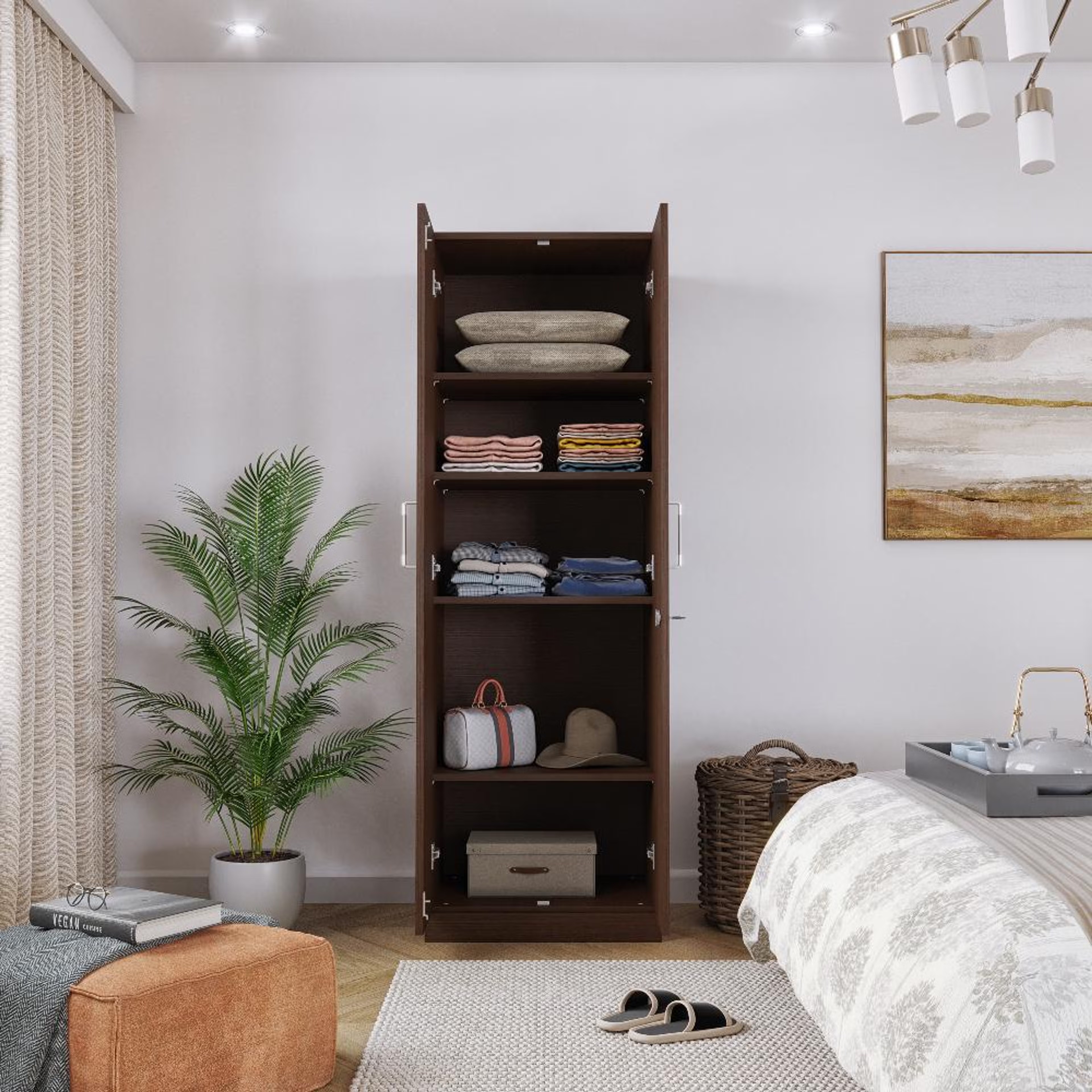Home 25 Twill 2 Door Compact Wardrobe without Drawer & Mirror | No Hanging Area | (Wenge) 2 Door, Without Drawer, Without Mirror, No Hanging Area, Wenge