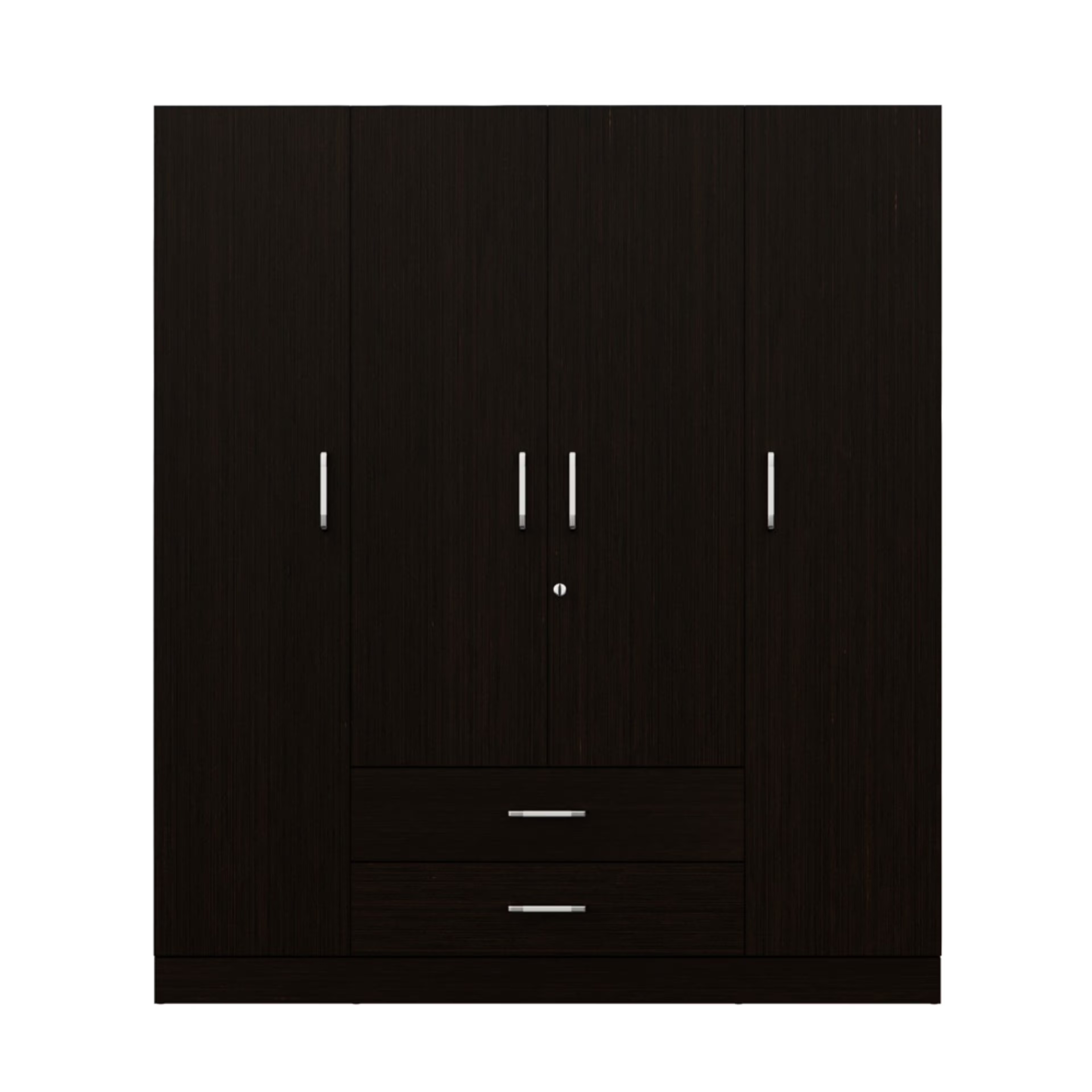 Organza Plus 4 Door Wardrobe with Drawer and 1 Hanging Space | Without Mirror | (Wenge) 4 Door, With Drawer, Without Mirror, 1 Hanging Area, Wenge