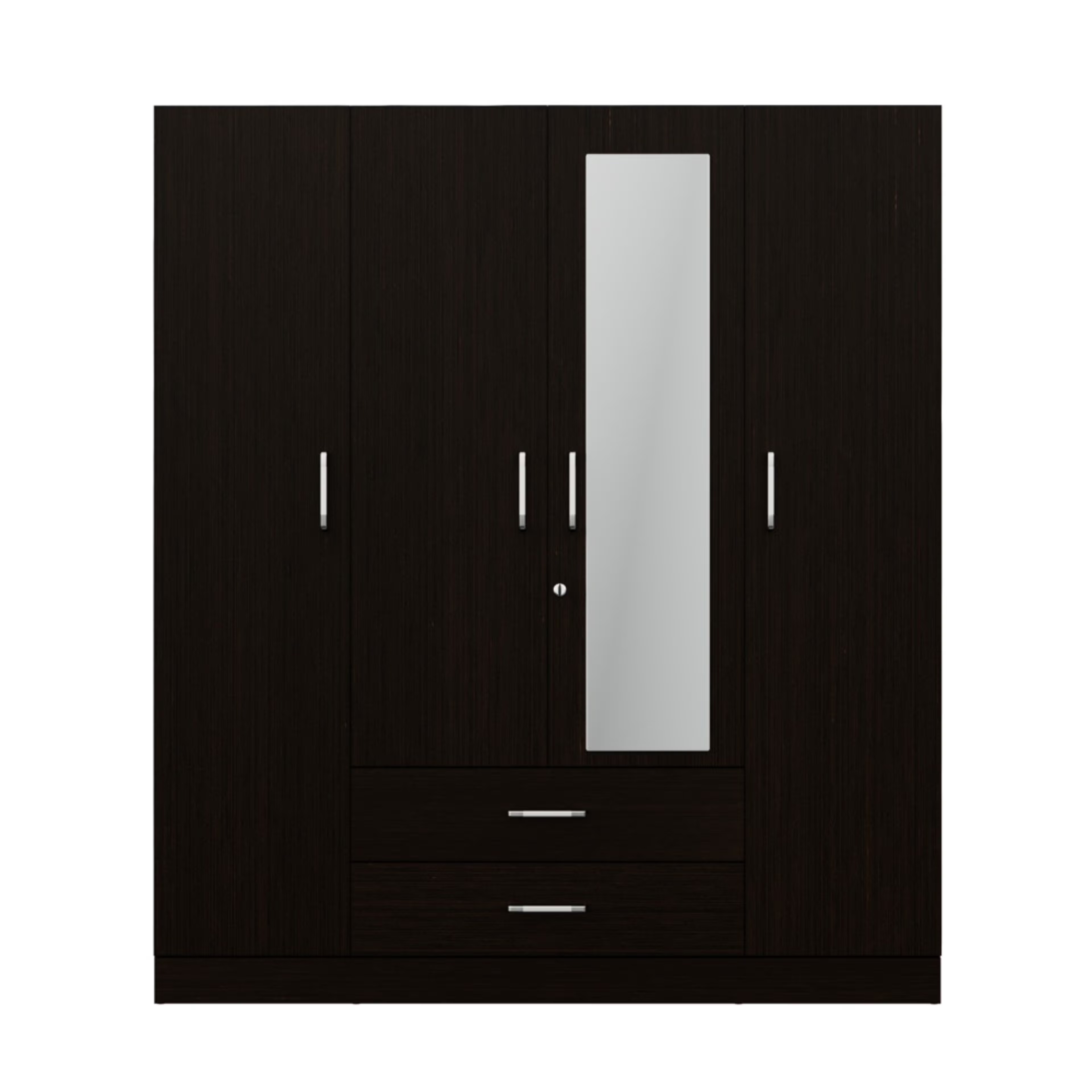 Organza Plus 4 Door Wardrobe with Drawer, Mirror and 1 Hanging Space | (Wenge) 4 Door, With Drawer, With Mirror, 1 Hanging Area, Wenge