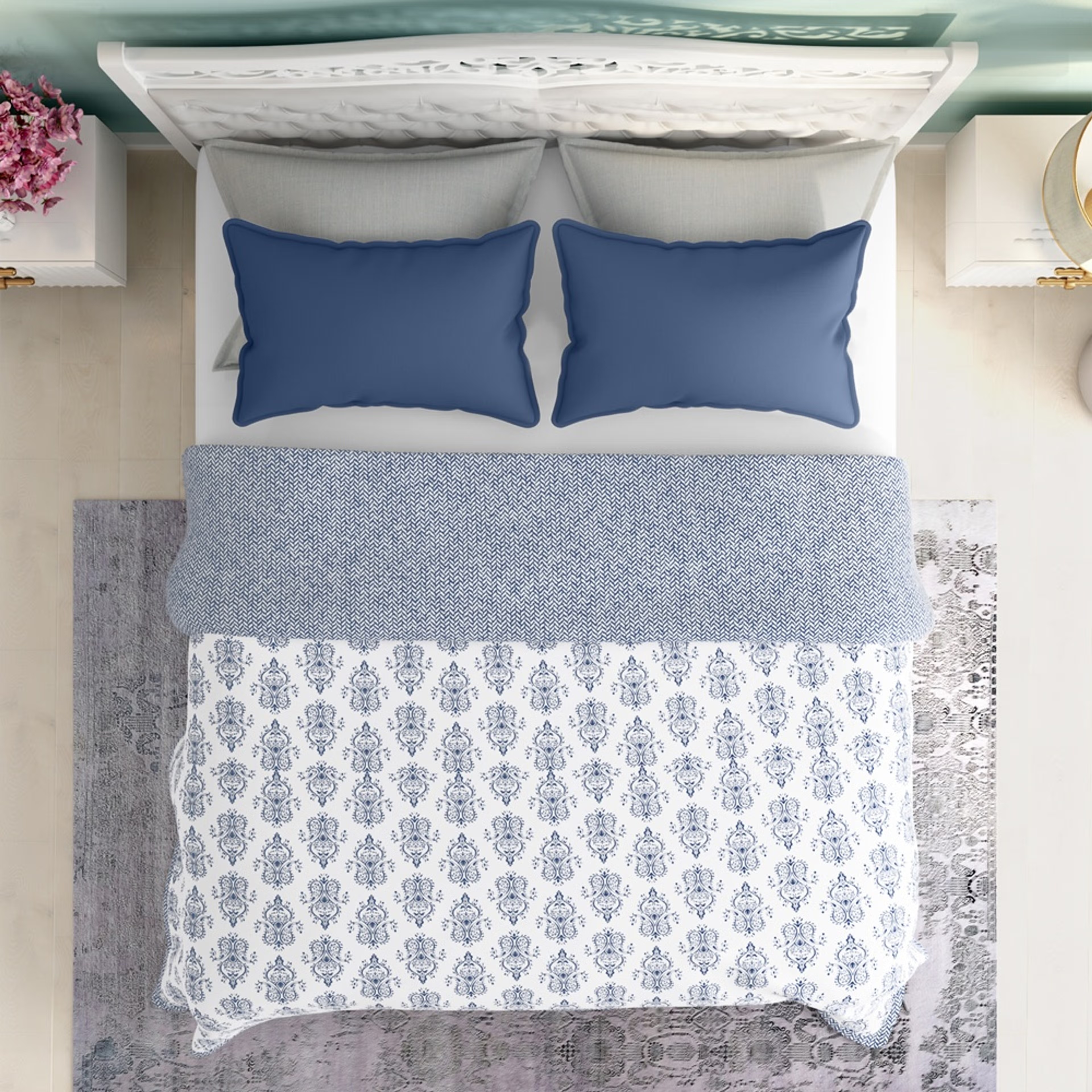 All Season Dohar | Double(90x82 Inch) | 110 GSM | 100% Cotton | Reversible Design | AC Blanket | Susane Blue Double, Susane Blue